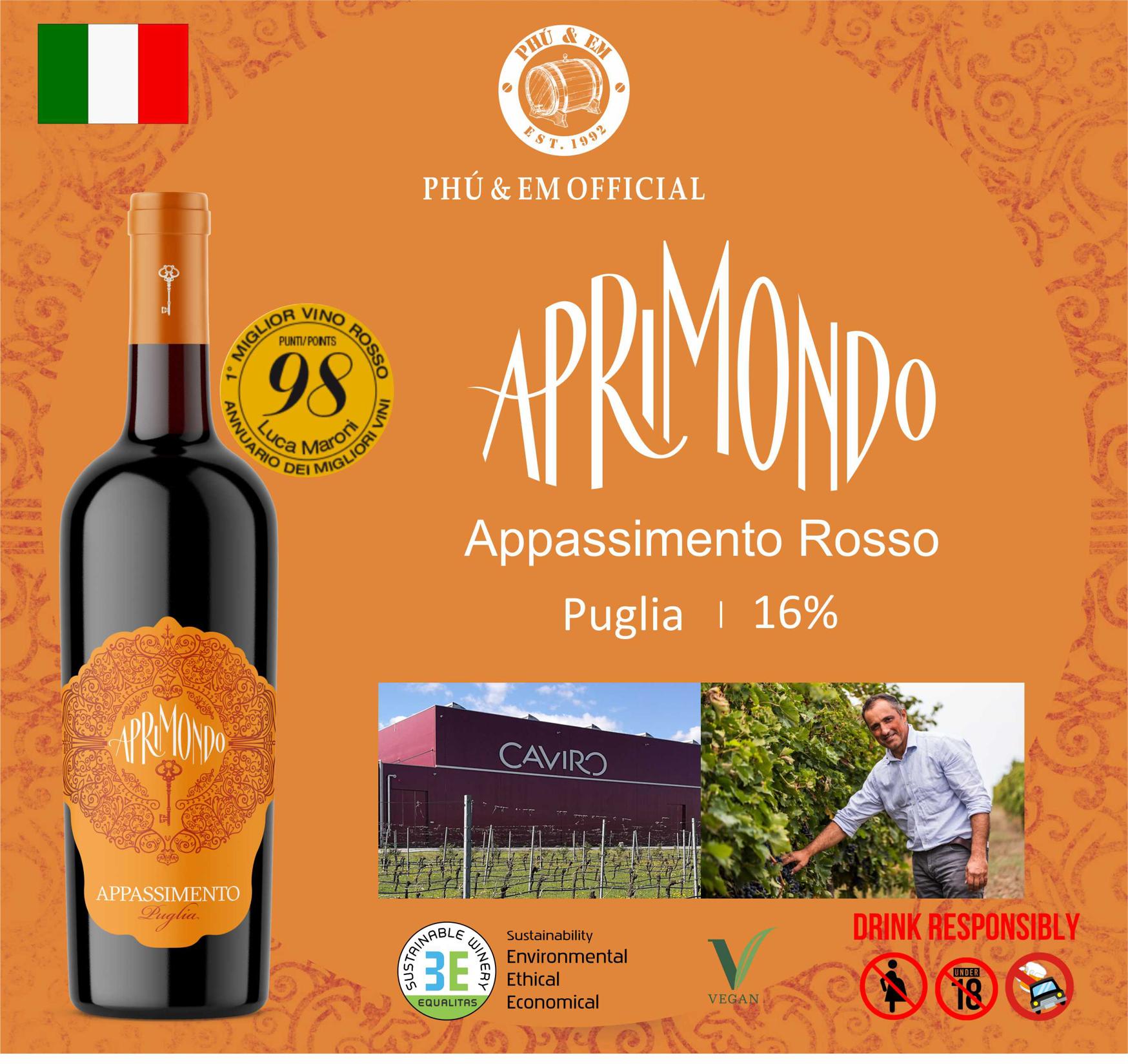  Rượu Vang Đỏ Ý Aprimondo Appassimento Rosso Puglia 