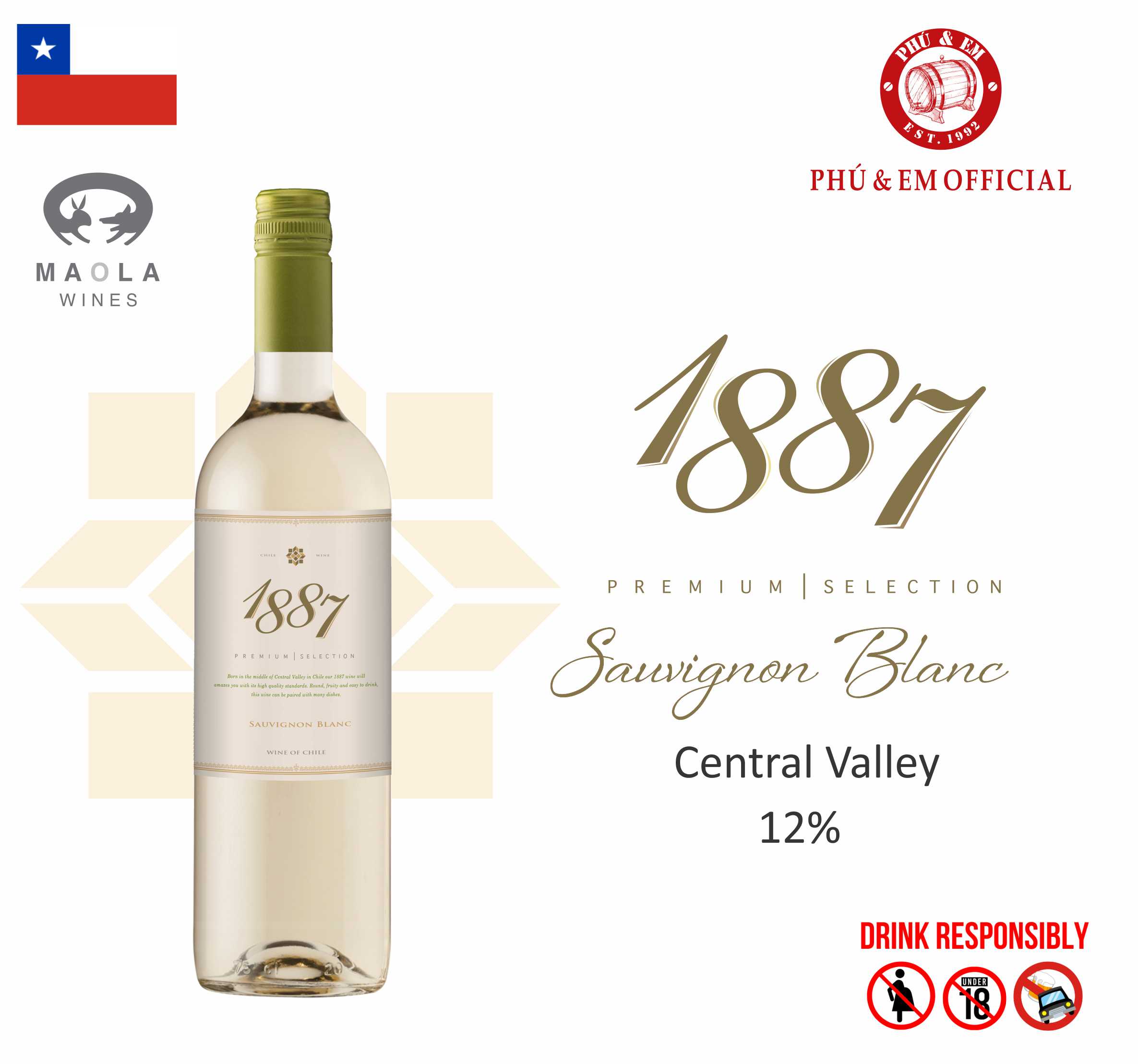  Rượu Vang Trắng Chile 1887 Sauvignon Blanc 