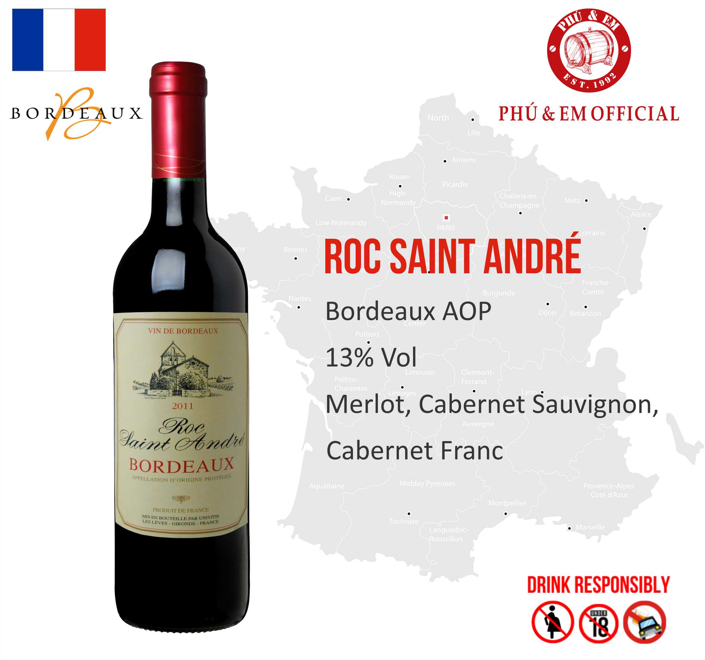 Rượu Vang Đỏ Pháp Univitis Roc Saint Andre Bordeaux
