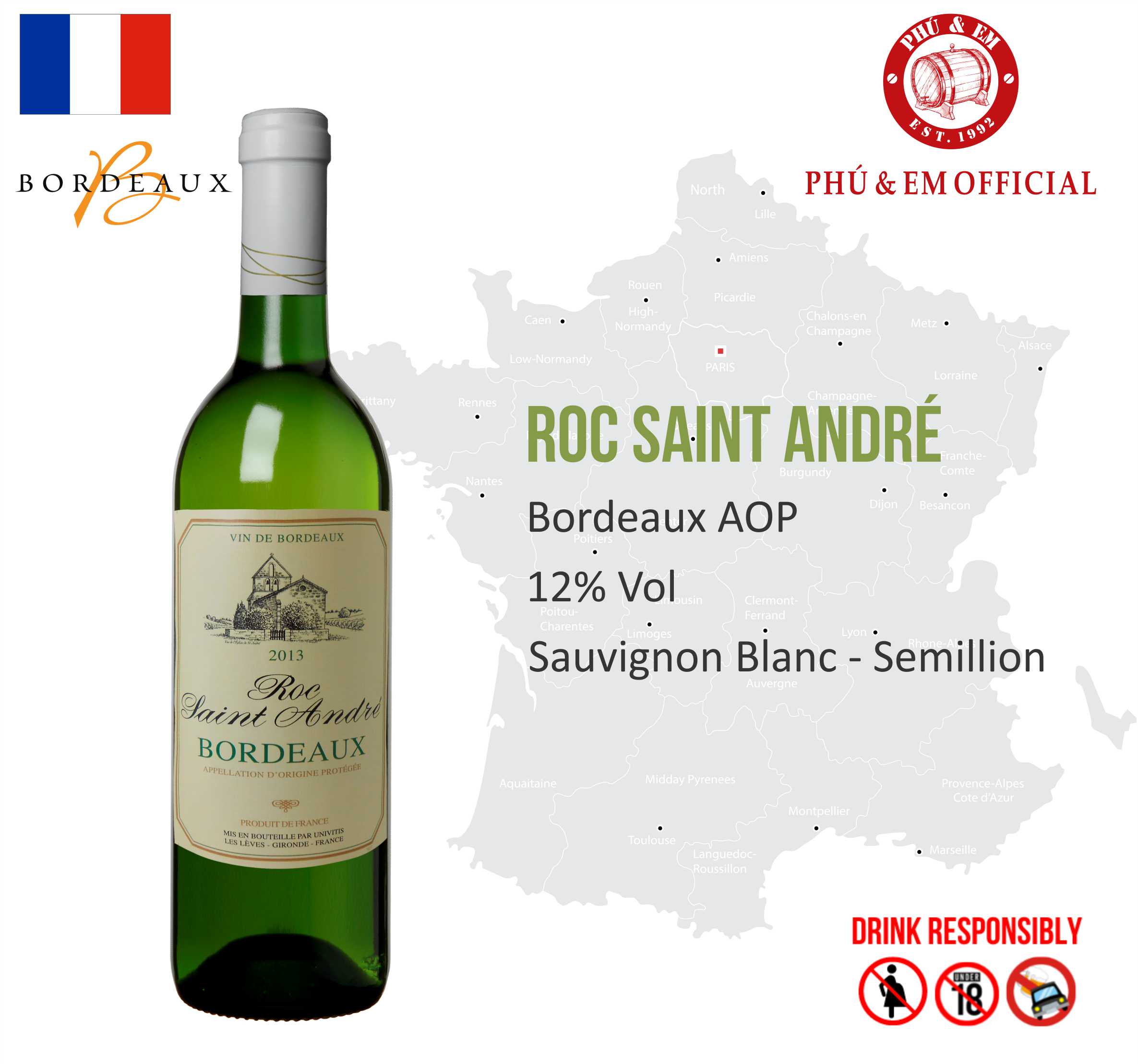 Rượu Vang Trắng Pháp Univitis Roc Saint Andre Bordeaux