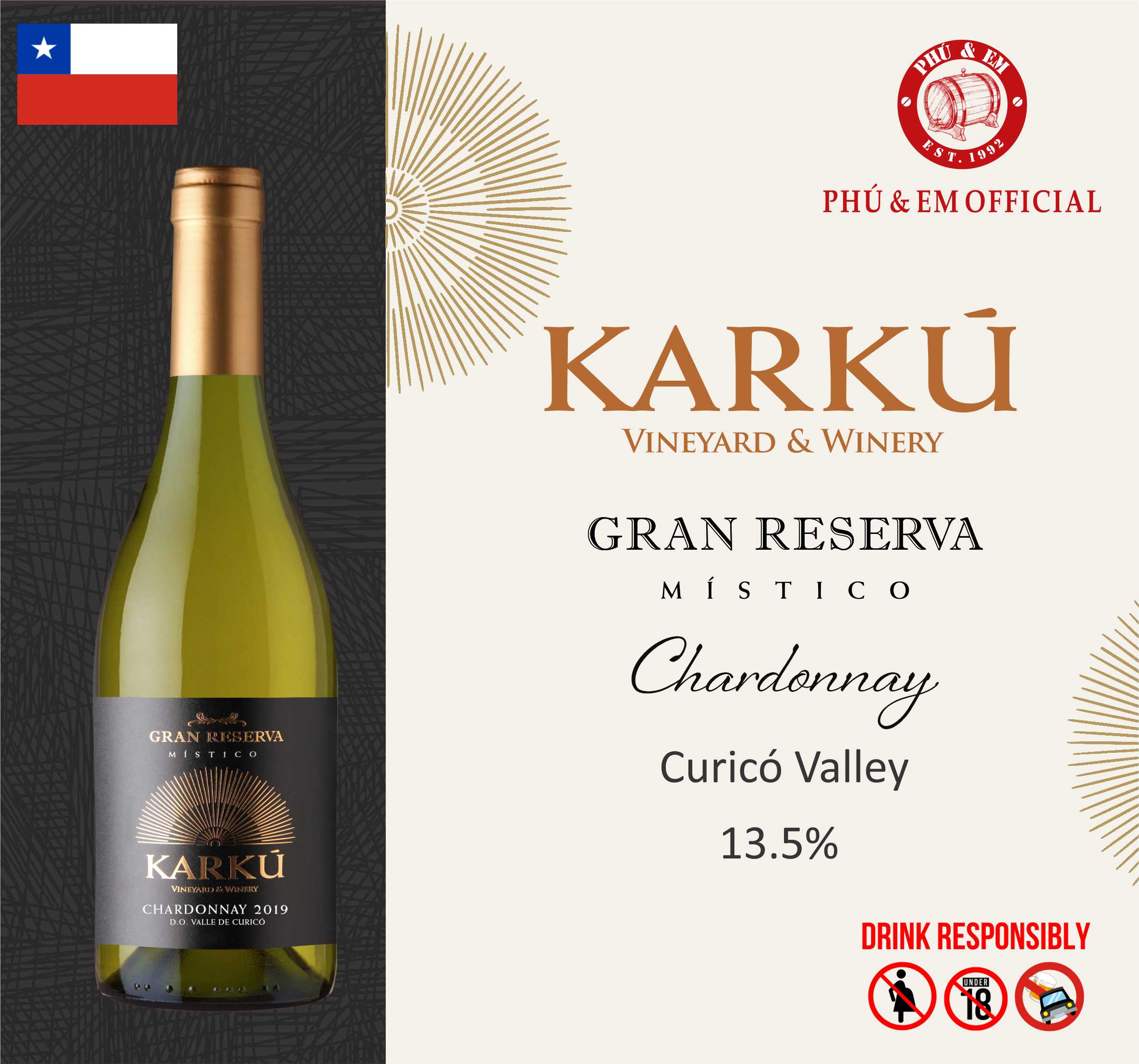  Rượu Vang Trắng Chile Karku Gran Reserva Chardonnay 