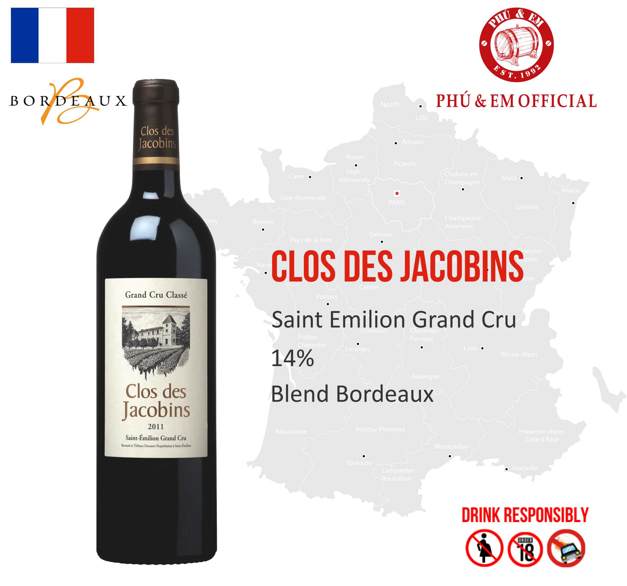  Rượu Vang Đỏ Pháp Clos des Jacobins 