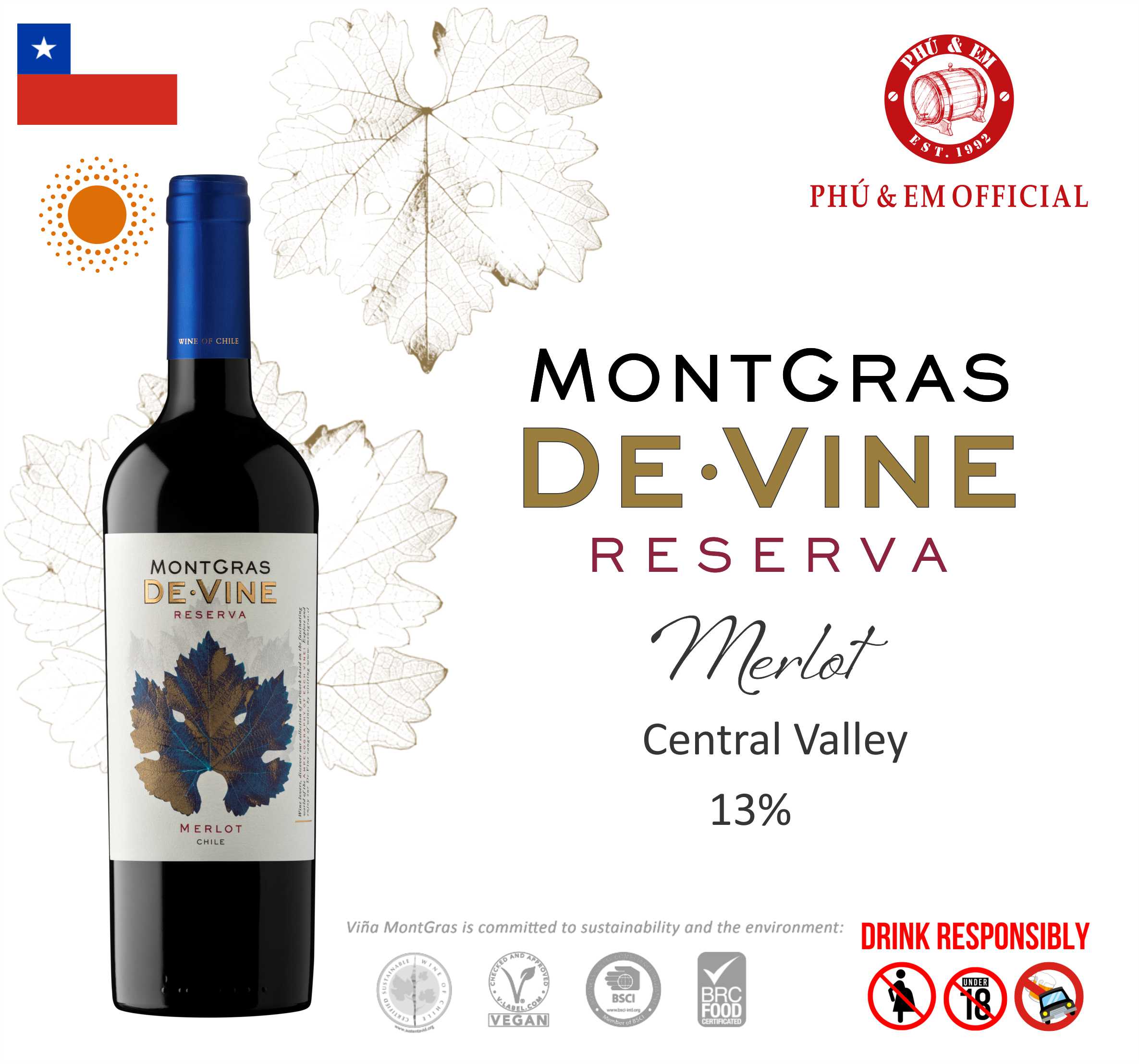 Rượu Vang Đỏ Chile MontGras De Vine Reserva Merlot