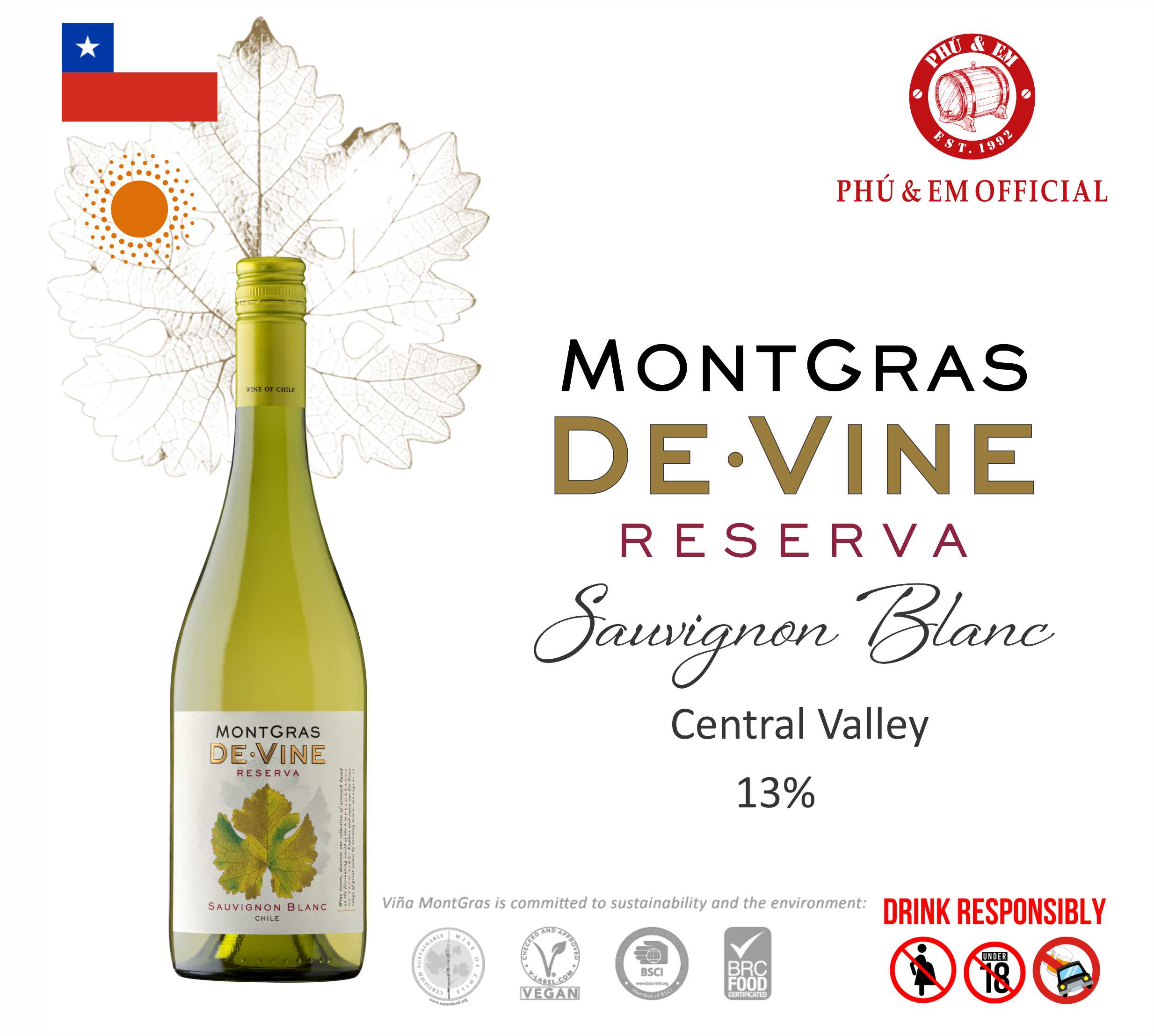  Rượu Vang Trắng Chile MontGras De Vine Reserva Sauvignon Blanc 
