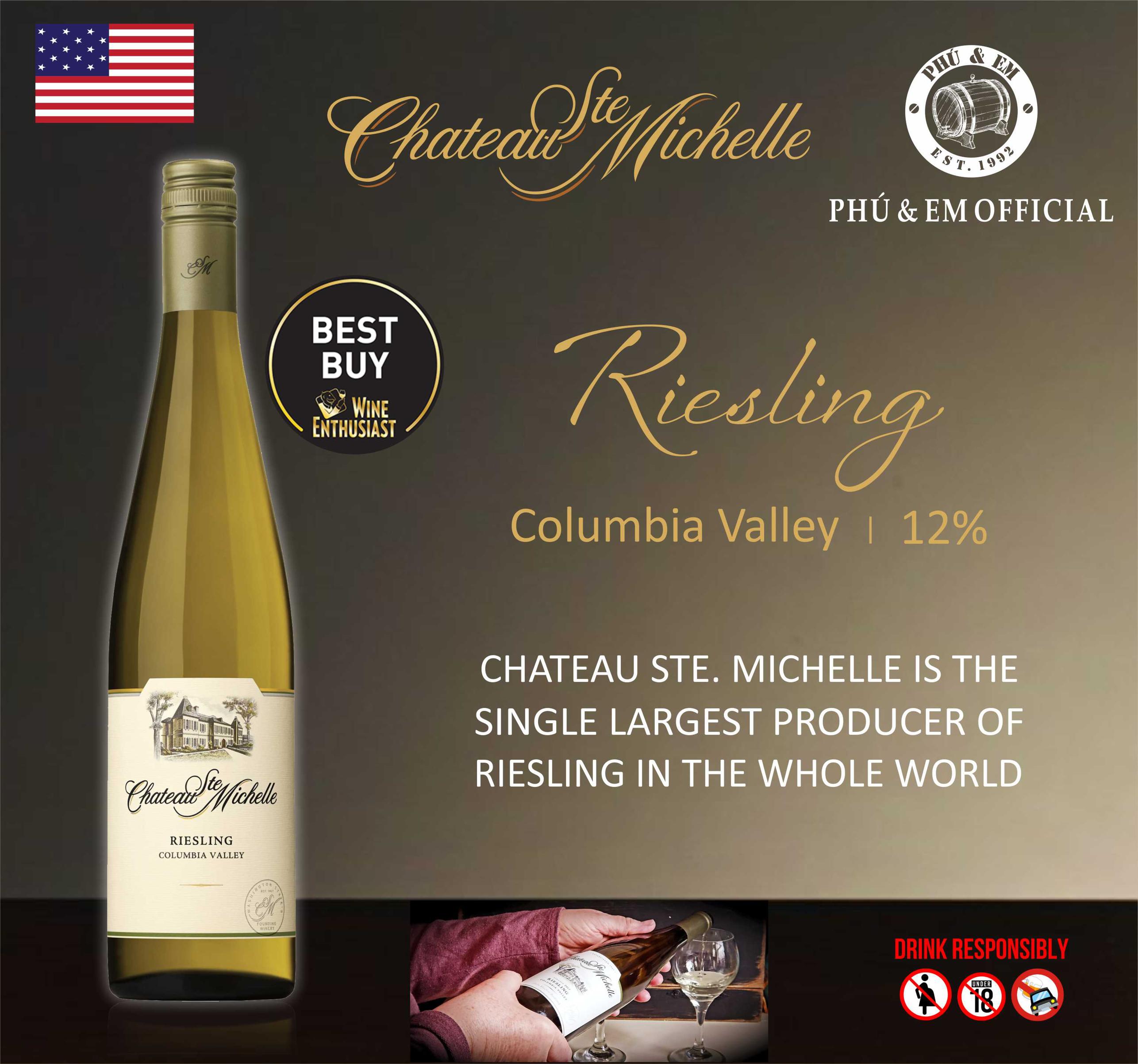 Rượu Vang Trắng Mỹ Chateau Ste. Michelle Riesling
