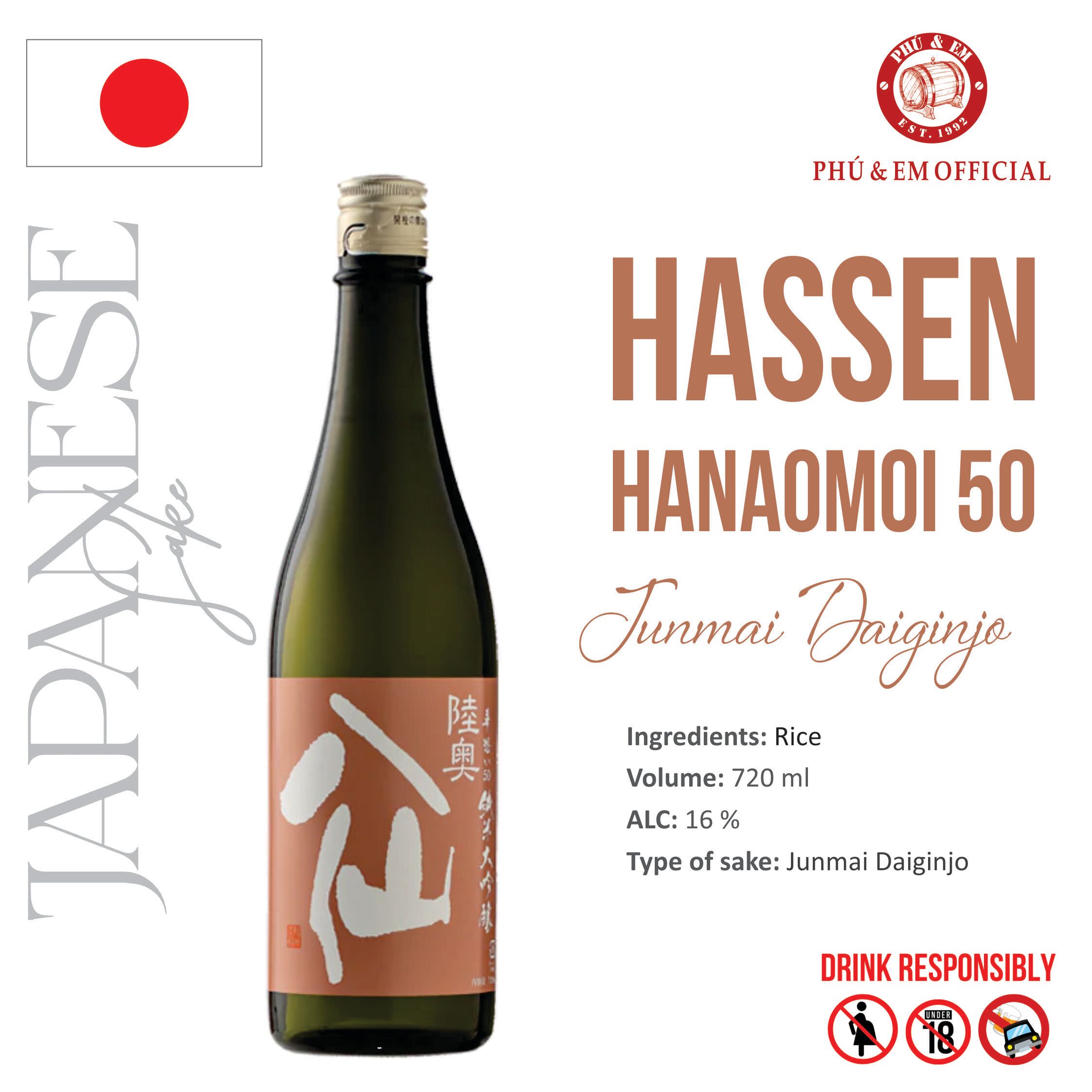 Rượu Sake Nhật Mutsu Hassen Hanaomoi 50