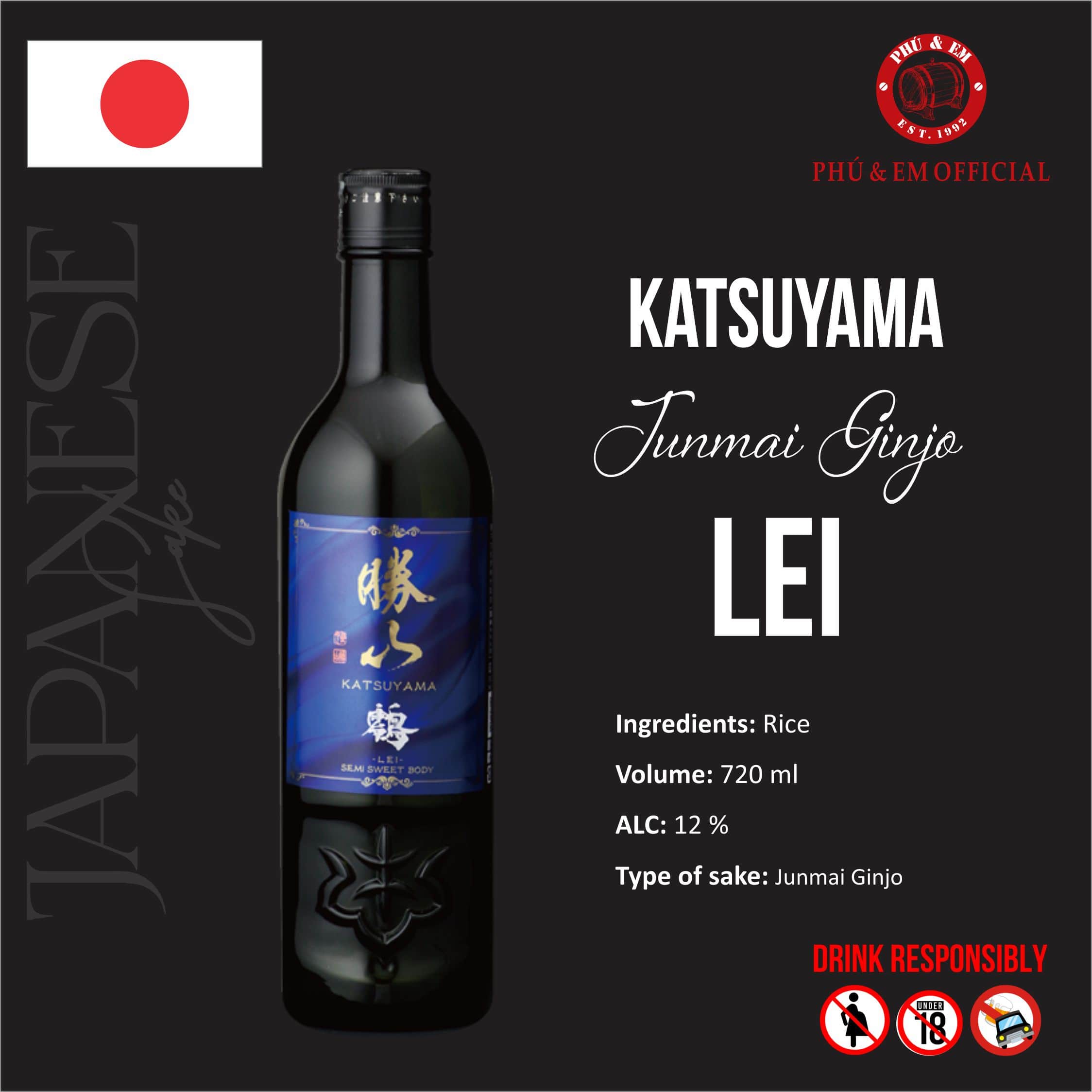 Rượu Sake Nhật Katsuyama Junmai Ginjo Lei 720ml
