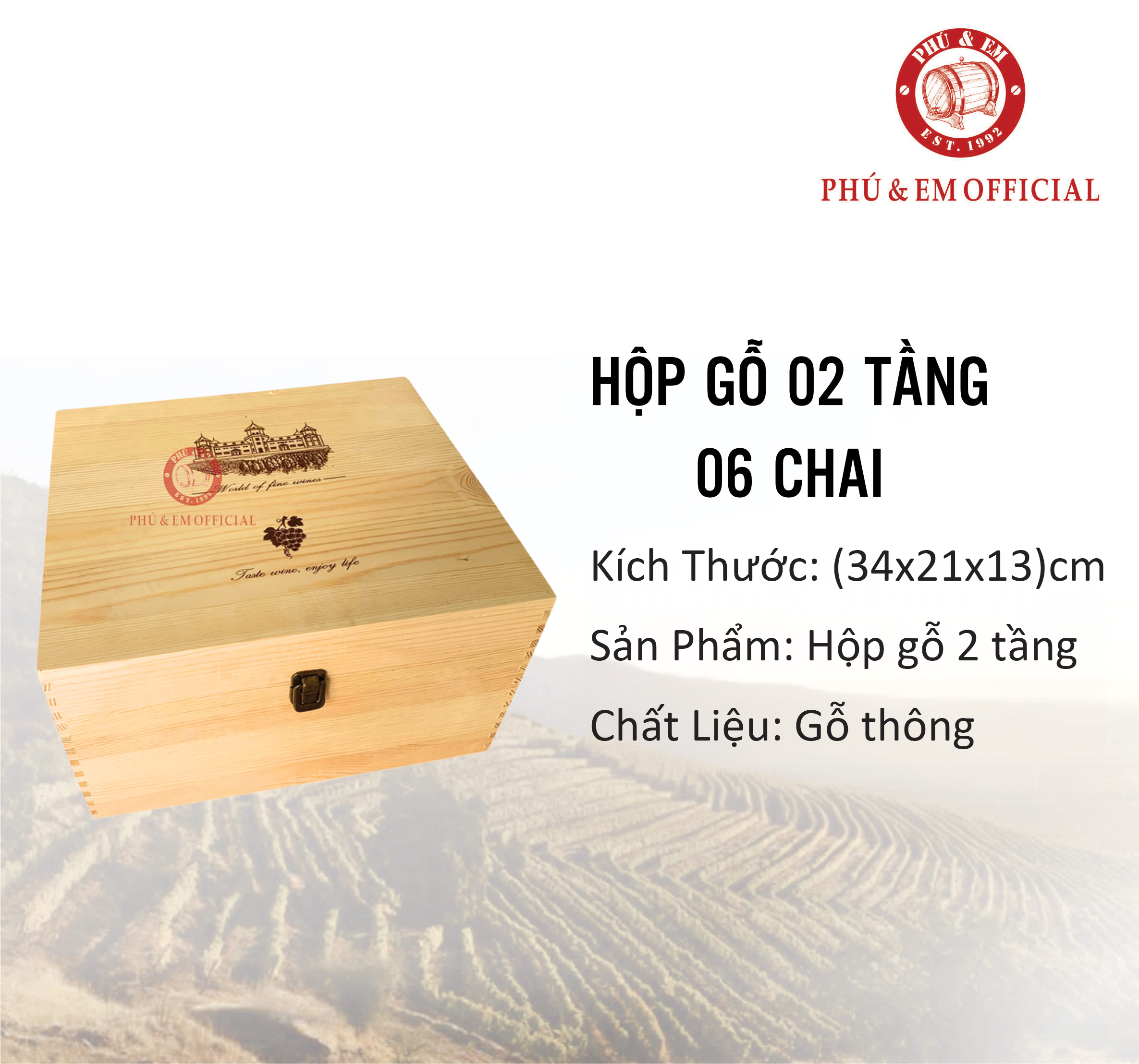 Hộp Gỗ 02 Tầng 06 Chai