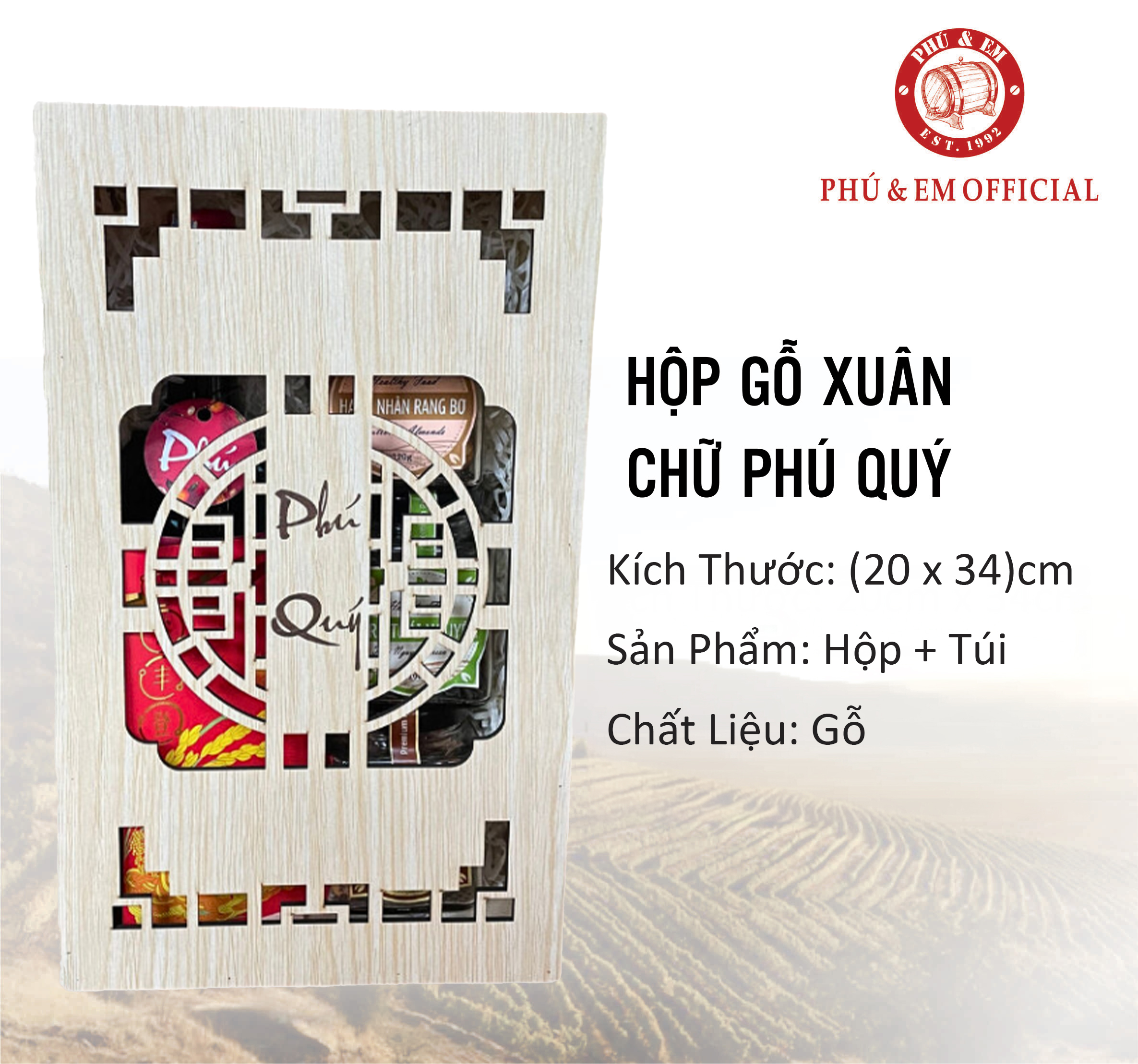  Hộp Gỗ Xuân Chữ Phú Quý 