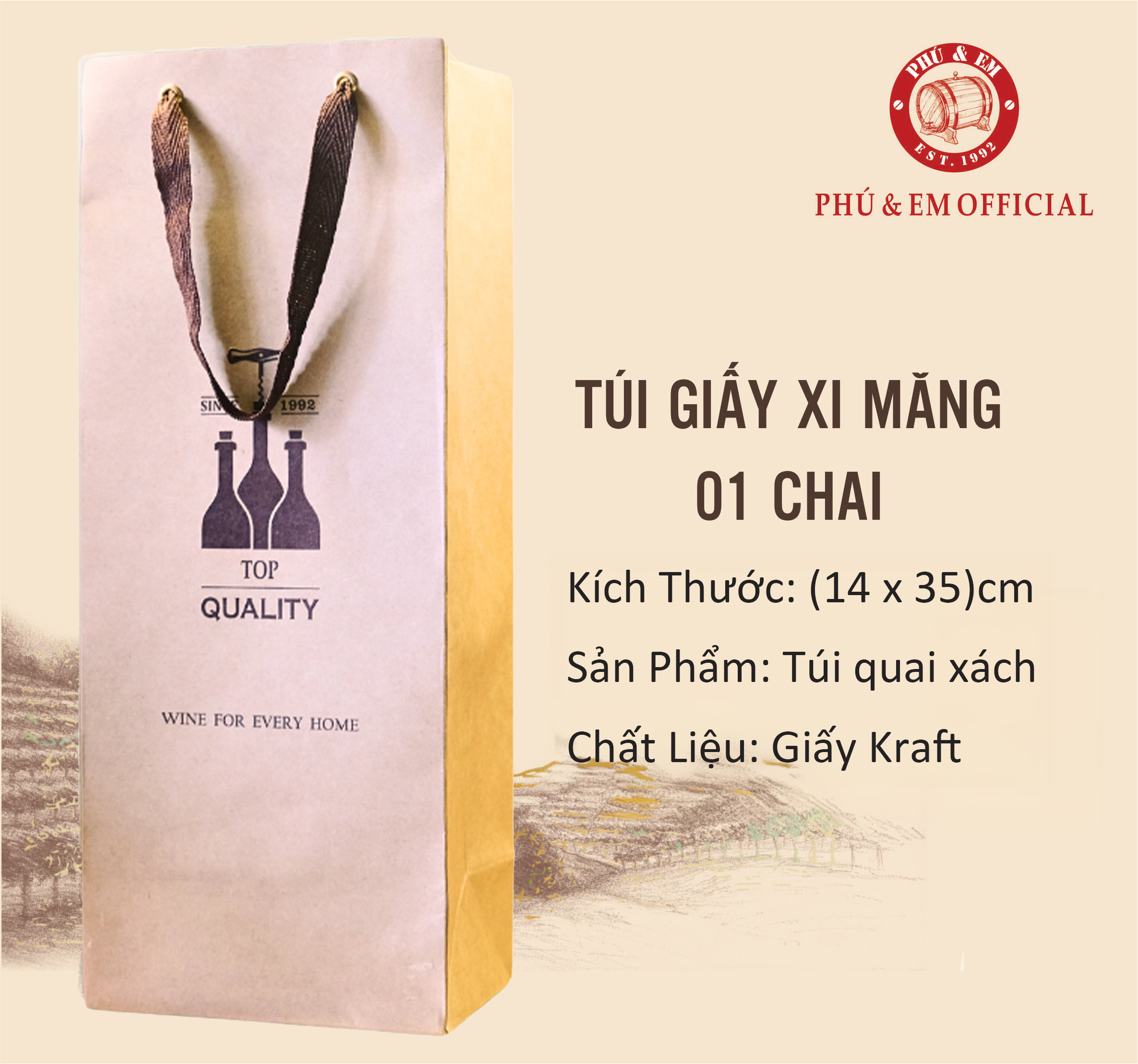 Túi Giấy Xi Măng 01 Chai