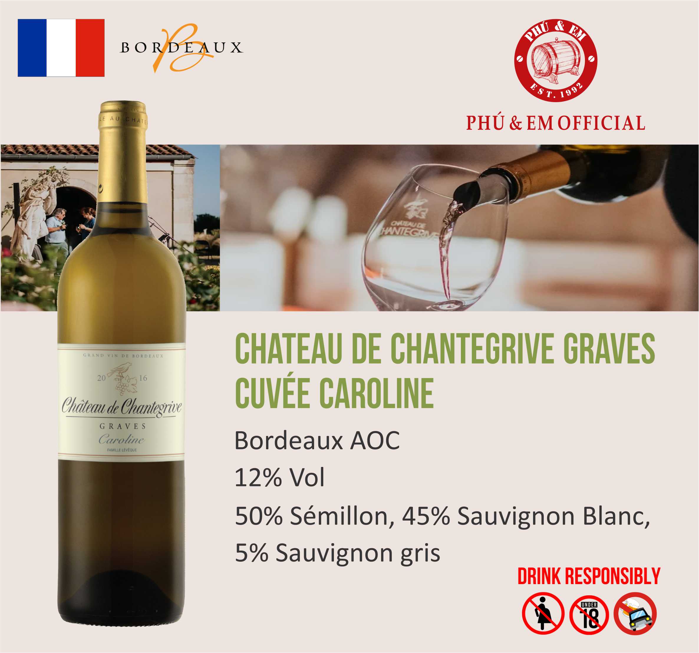  Rượu Vang Trắng Pháp Chateau de Chantegrive Cuvée Caroline 