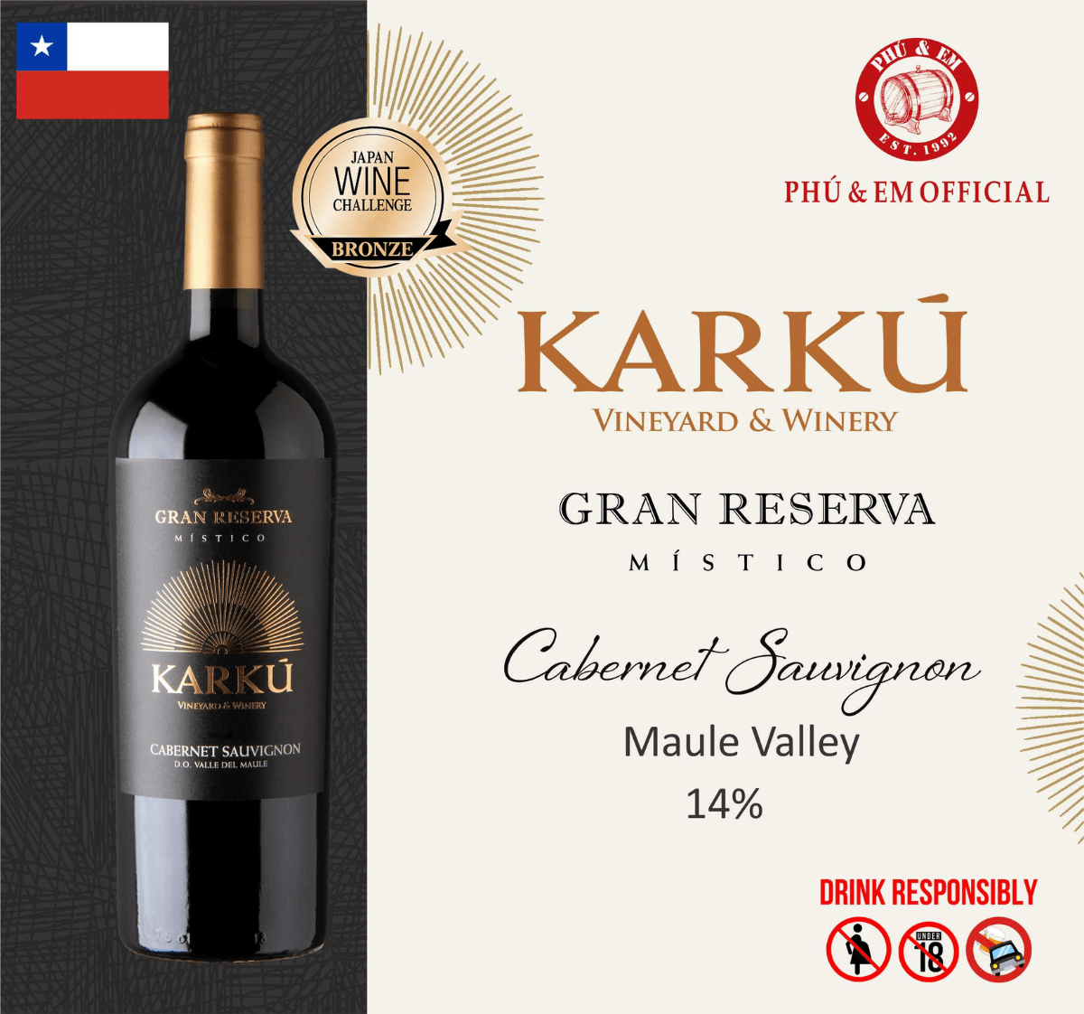  Rượu Vang Đỏ Chile Karku Gran Reserva Cabernet Sauvignon 