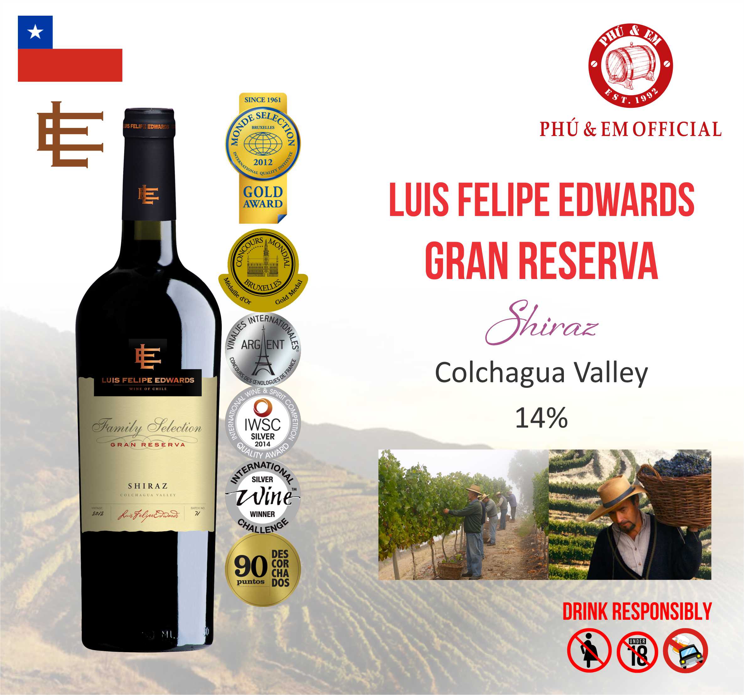  Rượu Vang Đỏ Chile Luis Felipe Edwards Gran Reserva Shiraz 