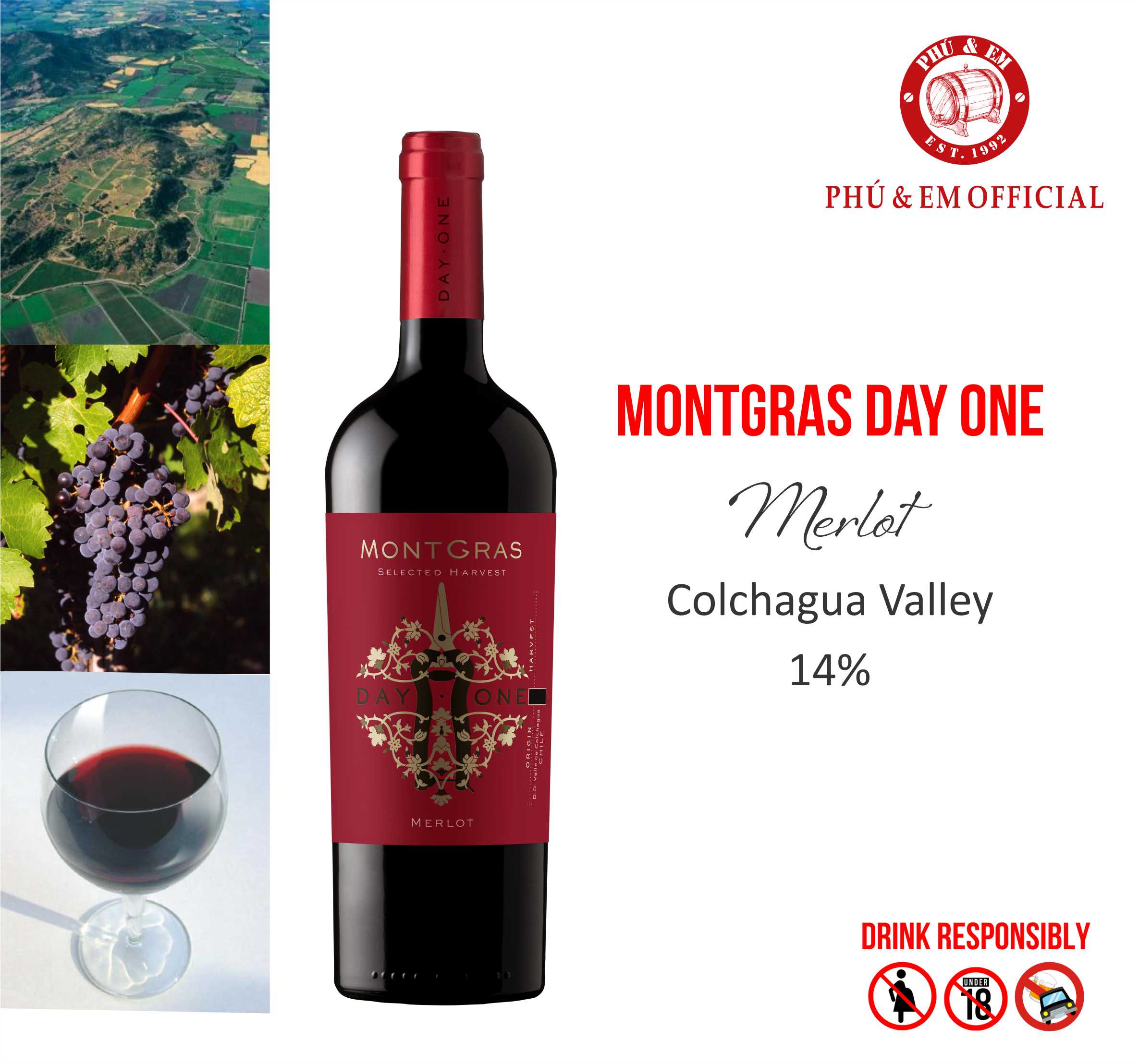  Rượu Vang Đỏ Chile MontGras Day One Merlot 