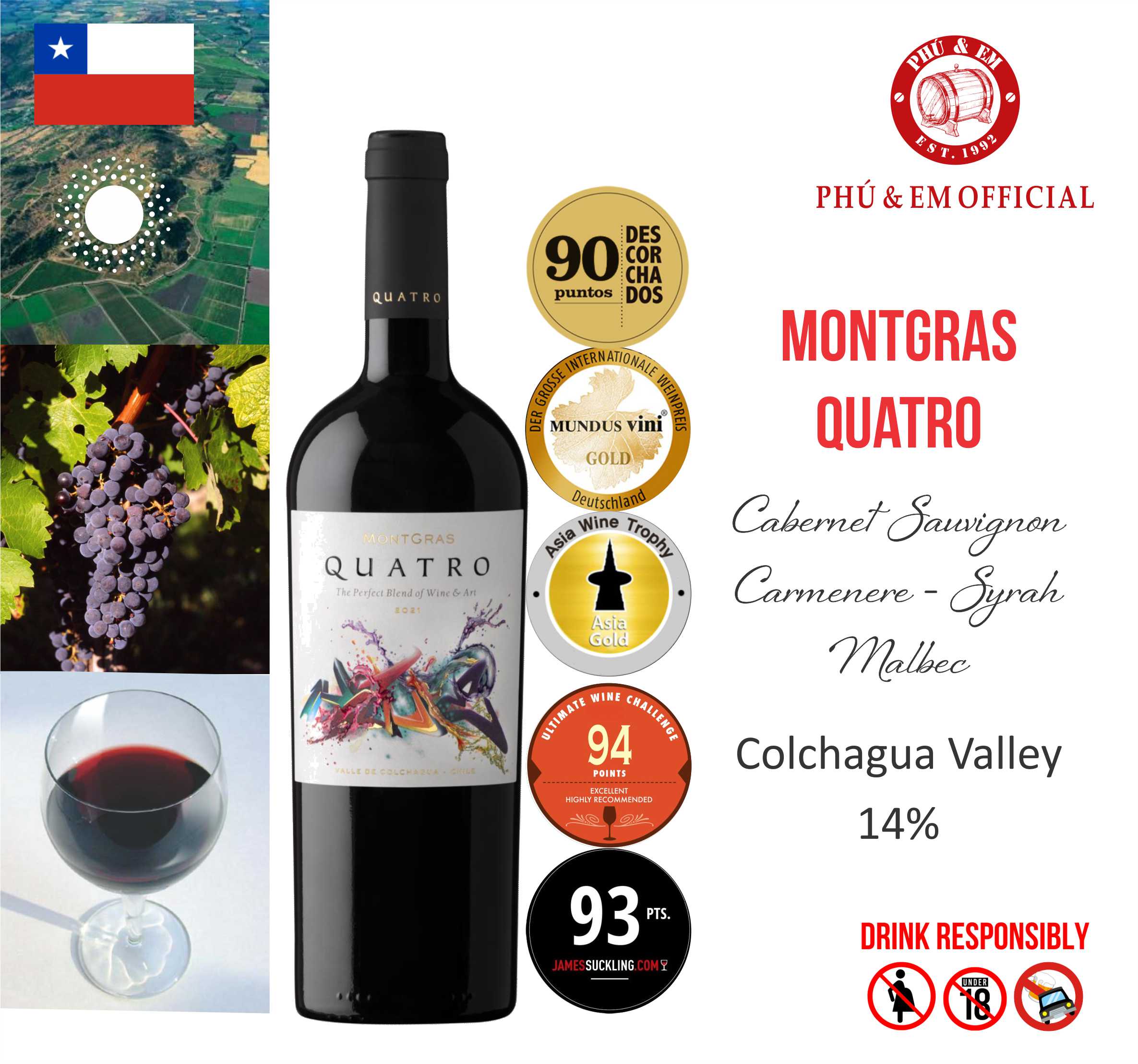 Rượu Vang Đỏ Chile MontGras Quatro