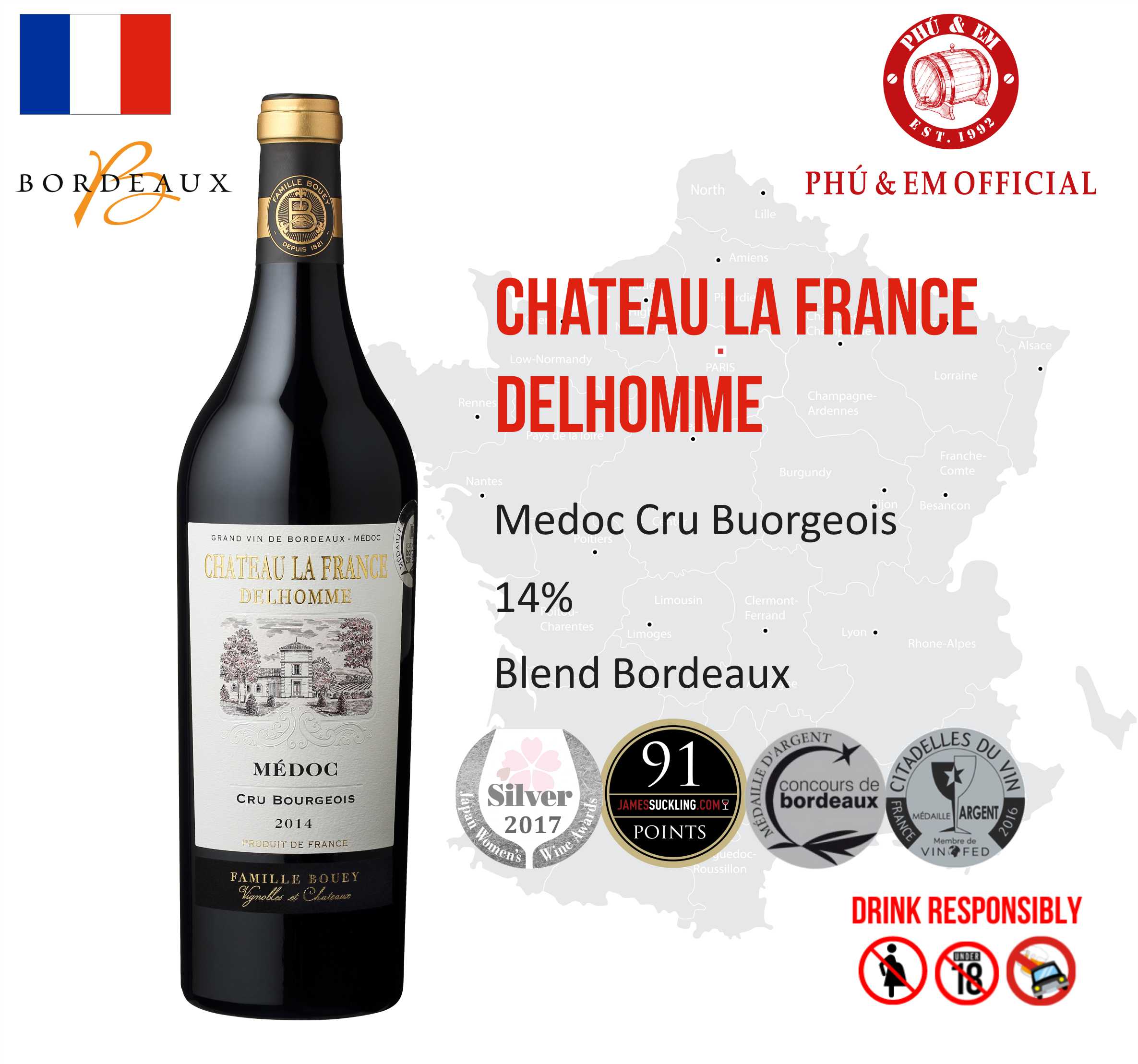 Rượu Vang Đỏ Pháp Maison Bouey Chateau La France Delhomme