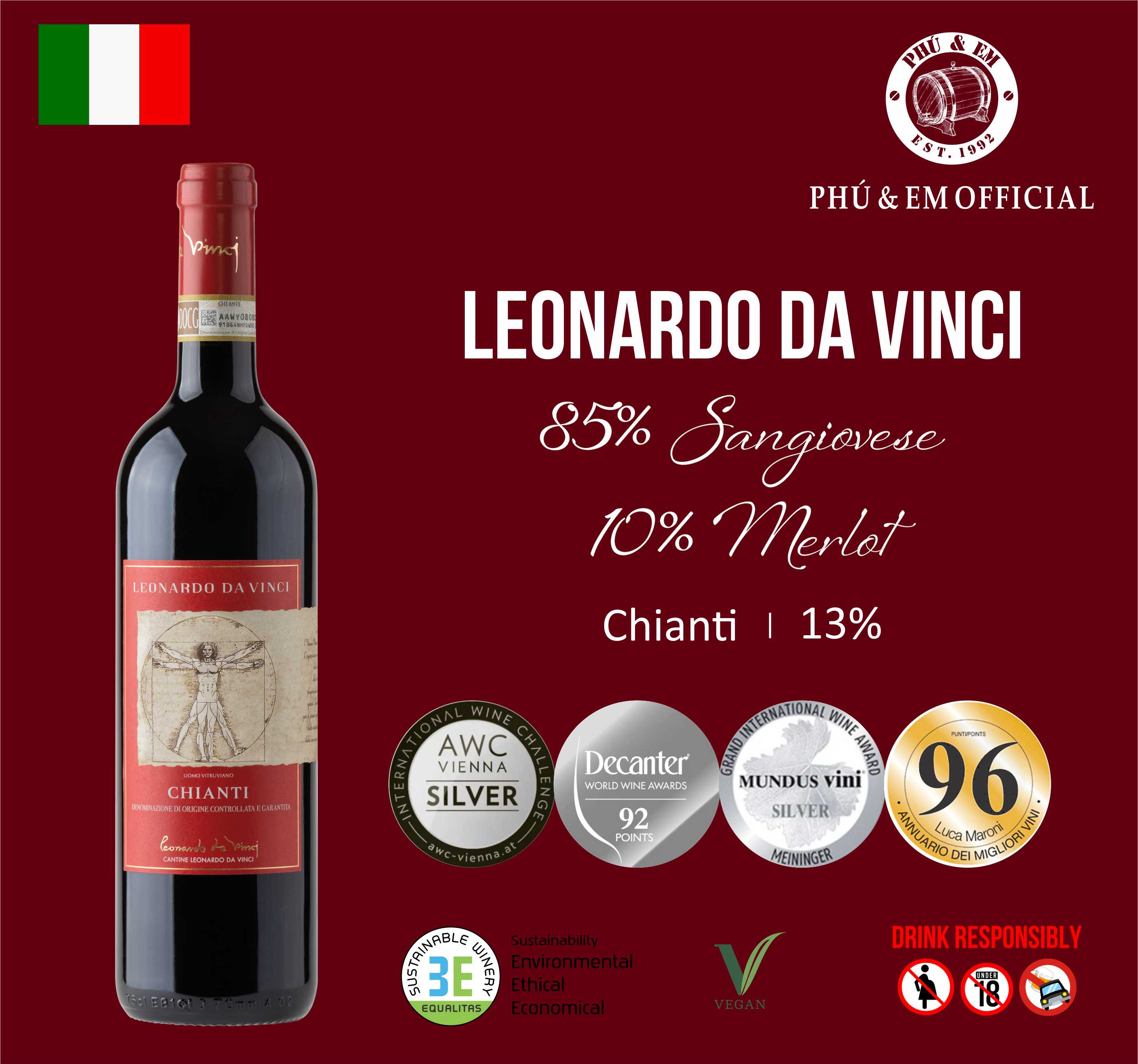 Rượu Vang Đỏ Ý Leonardo Da Vinci Chianti