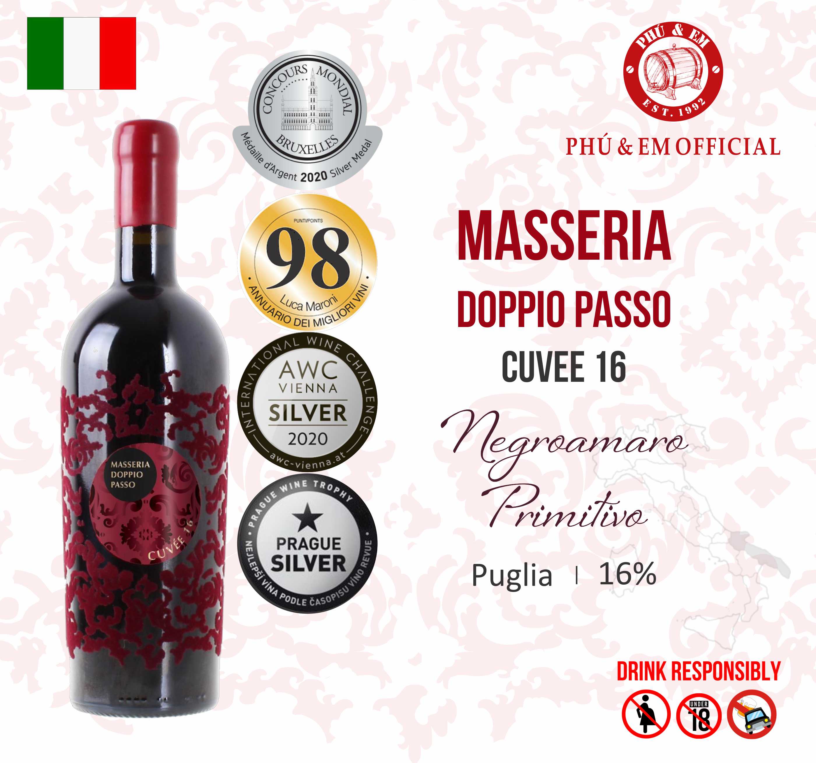 Rượu Vang Đỏ Ý Masseria Doppio Passo Cuvee 16