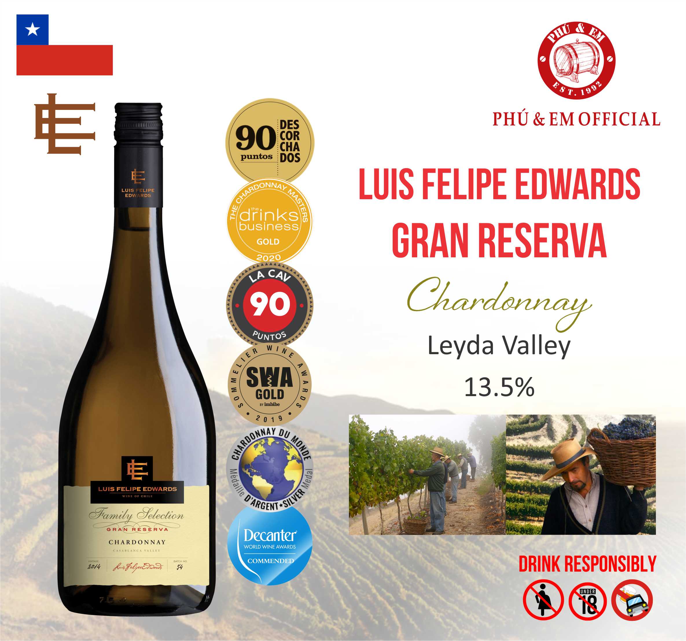 Rượu Vang Trắng Chile Luis Felipe Edwards Gran Reserva Chardonnay