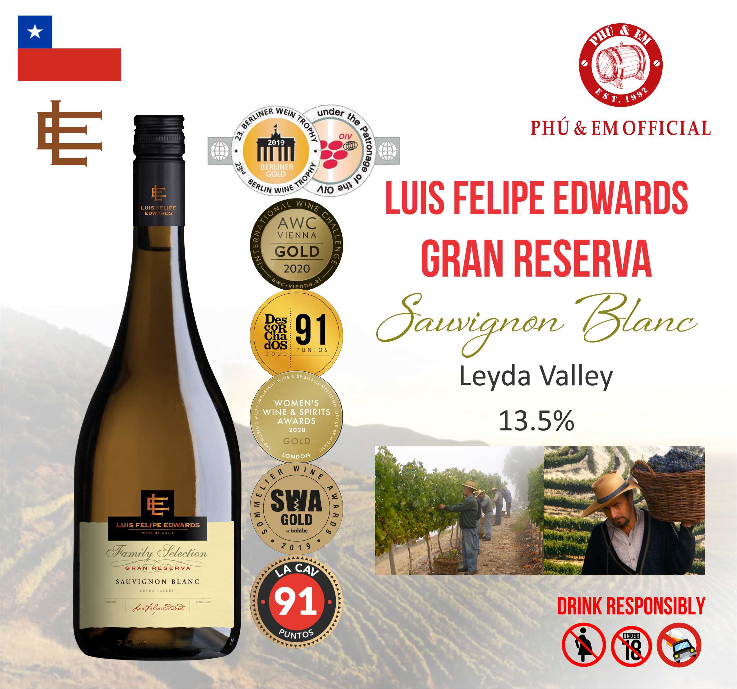 Rượu Vang Trắng Chile Luis Felipe Edwards Gran Reserva Sauvignon Blanc