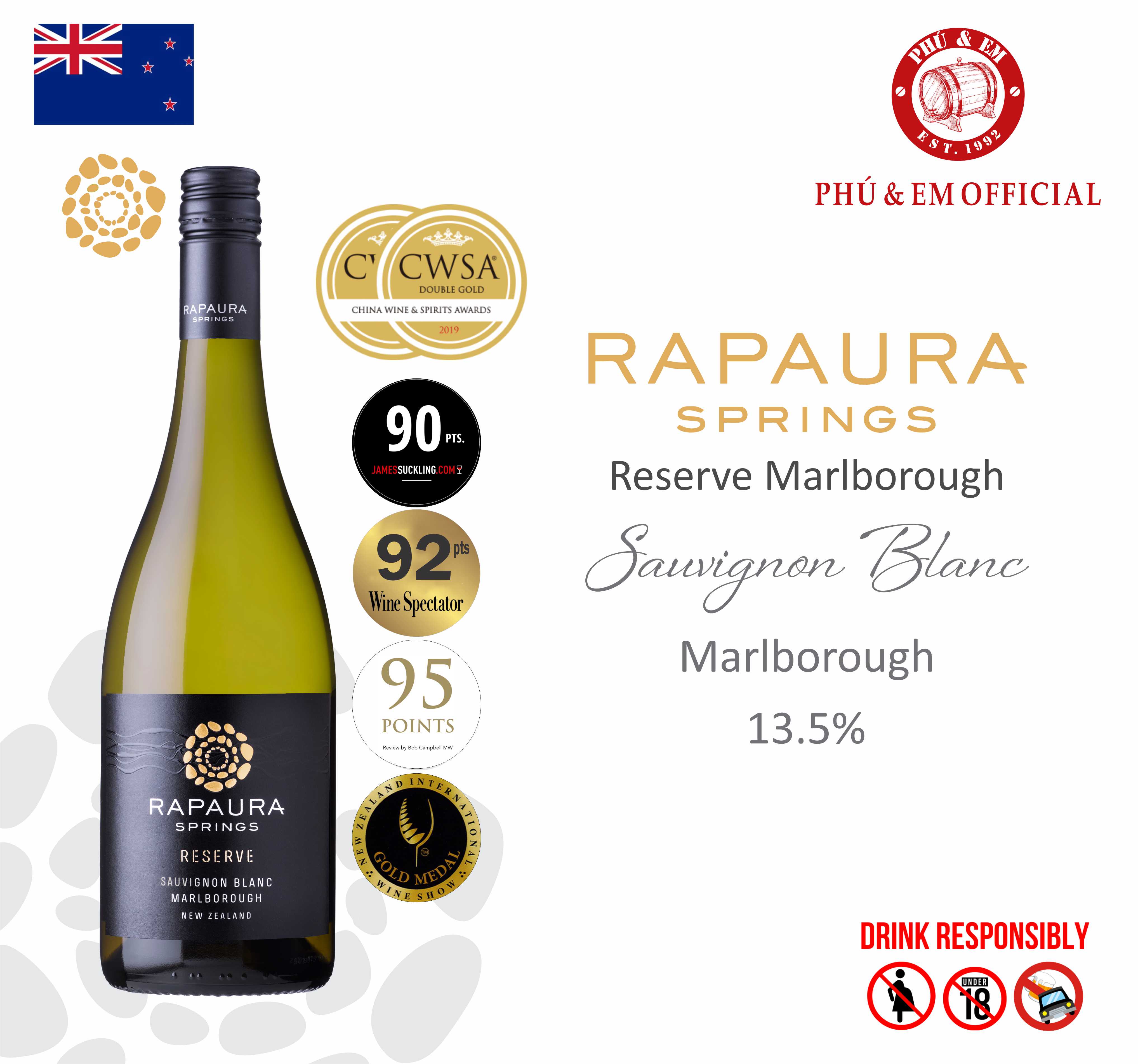 Rượu Vang Trắng New Zealand Rapaura Springs Reserve Marlborough Sauvignon Blanc