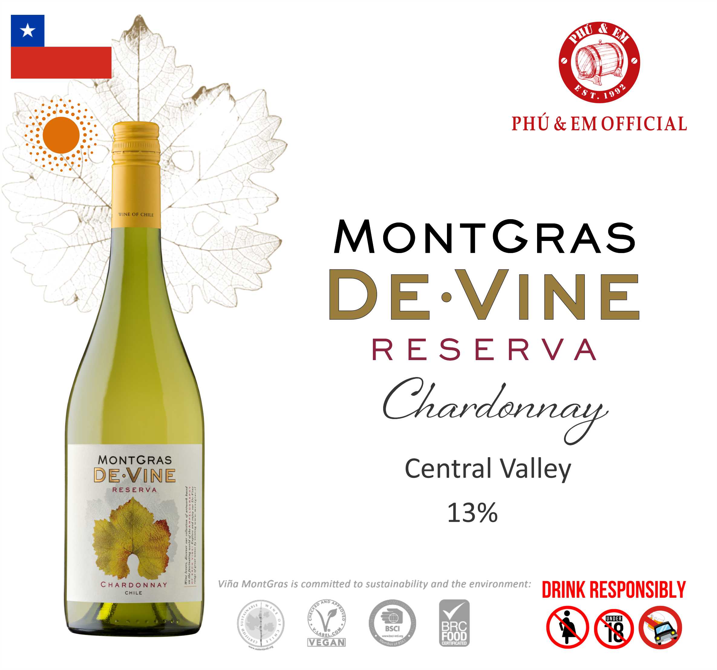  Rượu Vang Trắng Chile MontGras De Vine Reserva Chardonnay 
