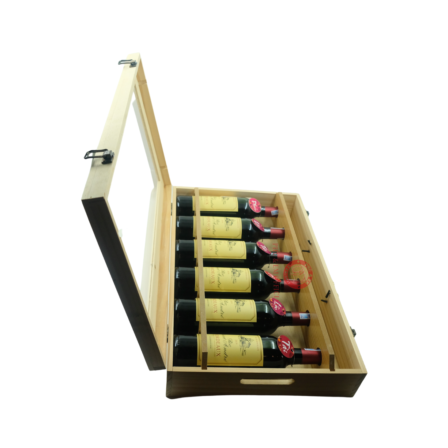  Hộp Gỗ 06 Chai Mặt Kính 
