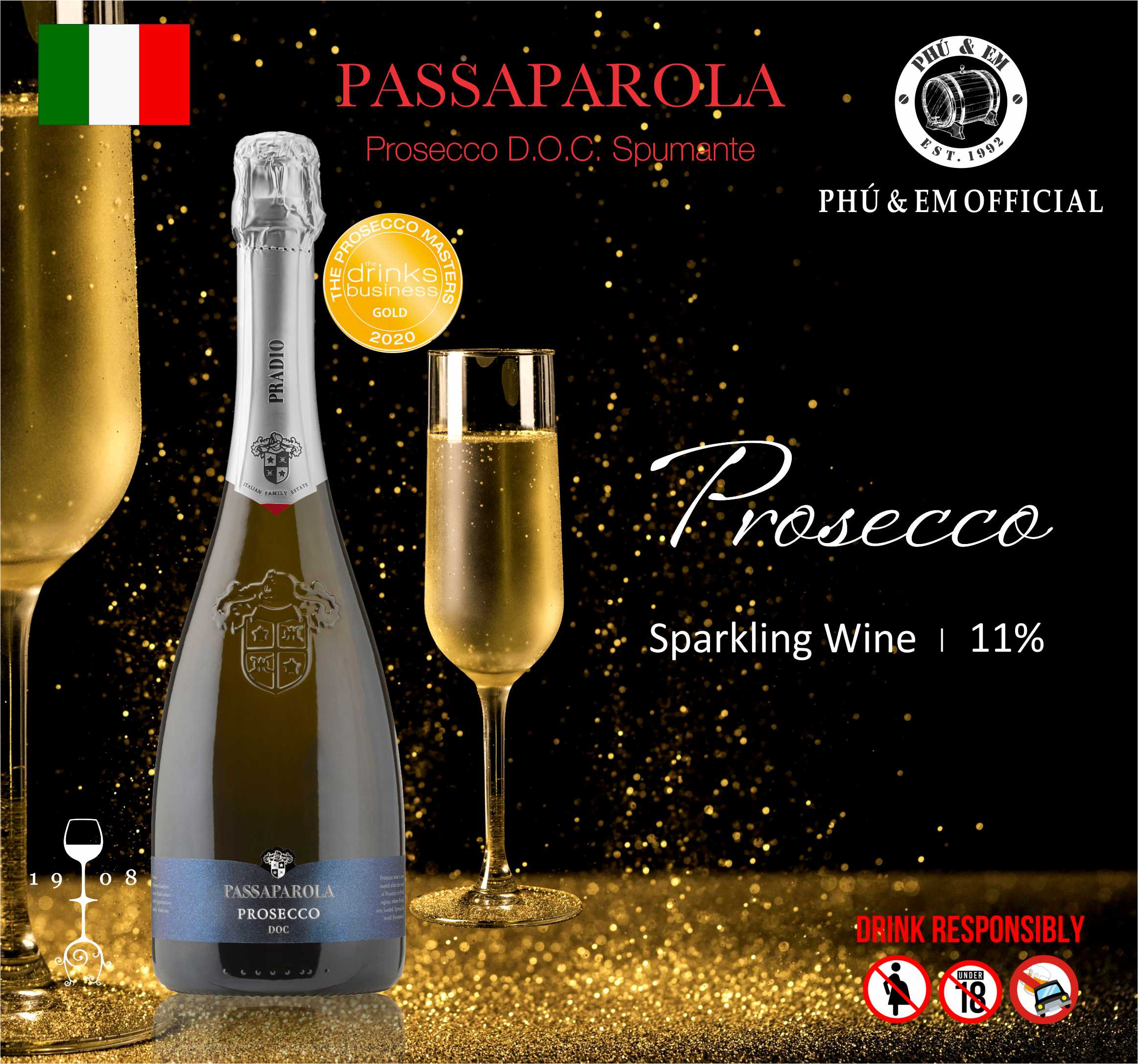 Rượu Vang Nổ Ý PassaParola Prosecco Brut