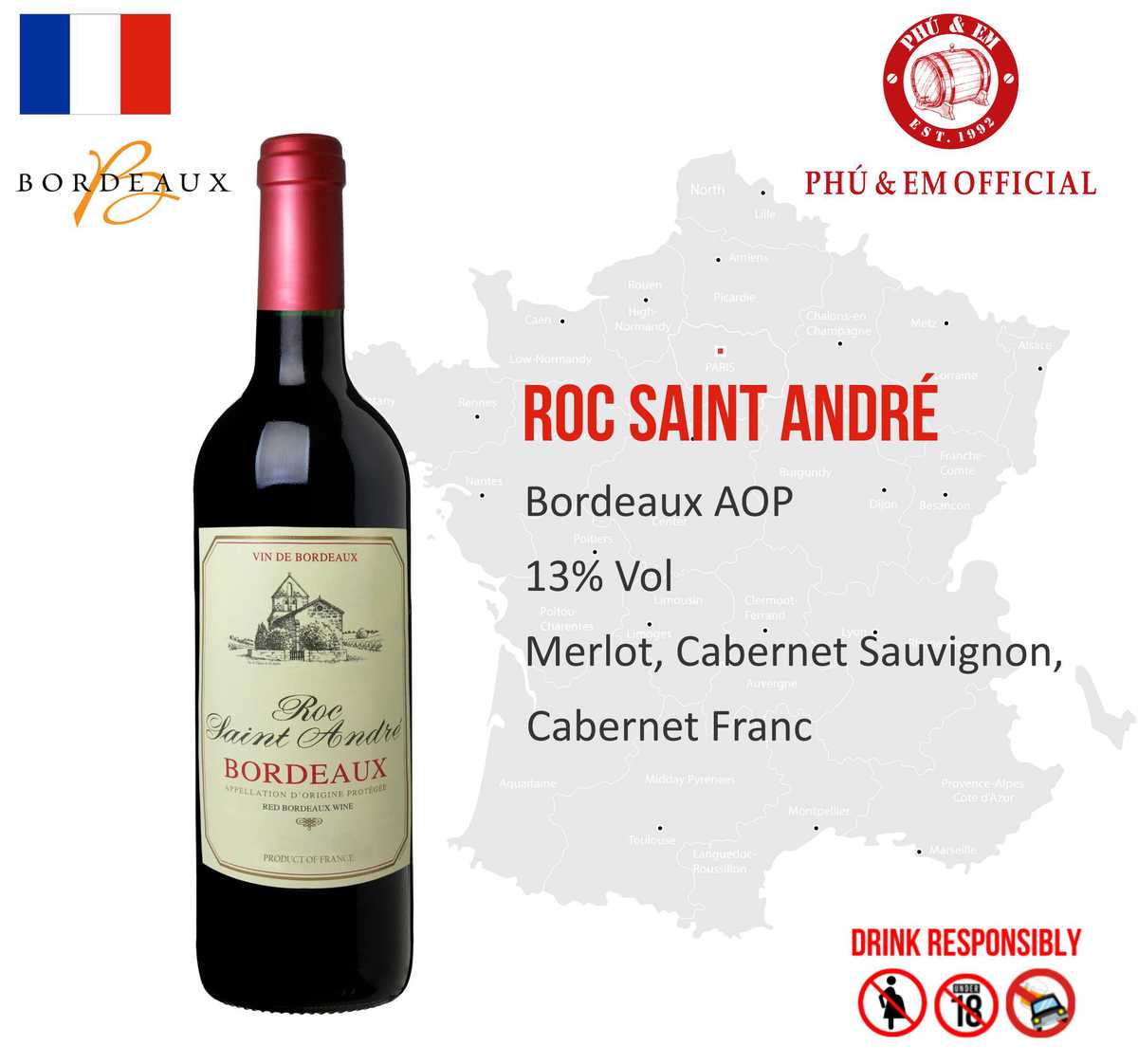 Rượu Vang Đỏ Pháp Univitis Roc Saint Andre Bordeaux