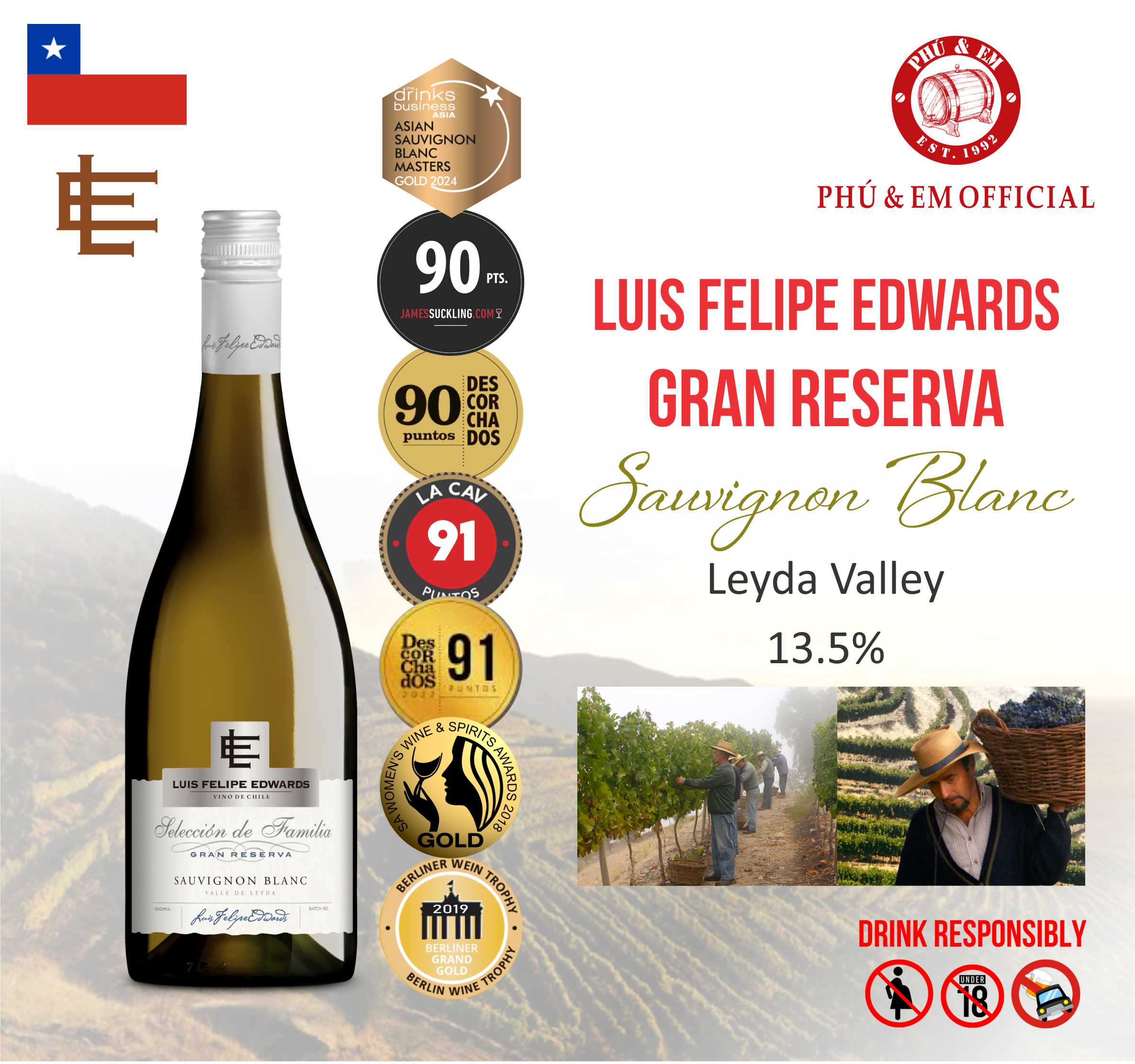 Rượu Vang Trắng Chile Luis Felipe Edwards Gran Reserva Sauvignon Blanc