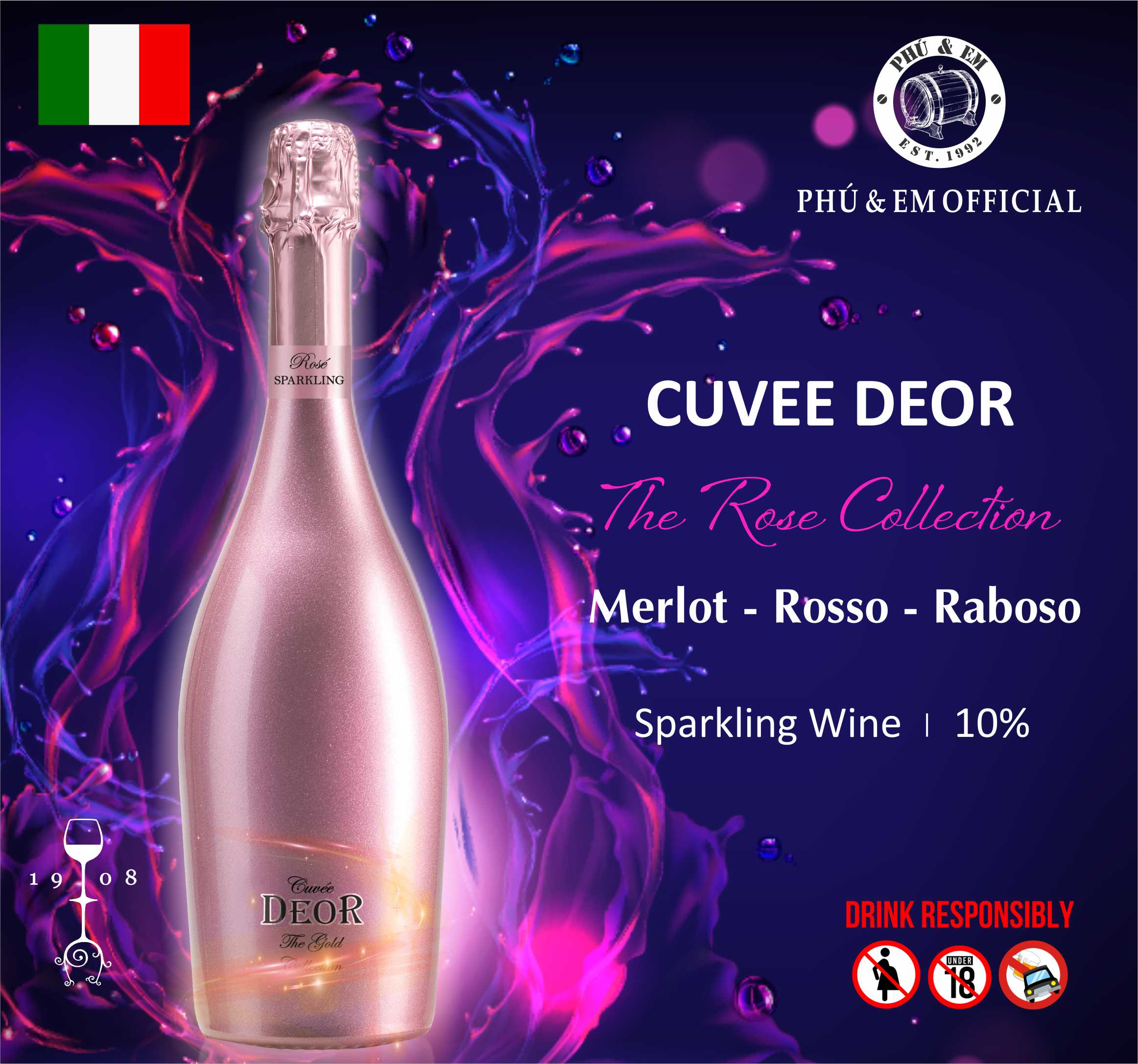 Rượu Vang Nổ Ý Cuvee Deor The Gold Collection Rosé Spumante Extra Dry