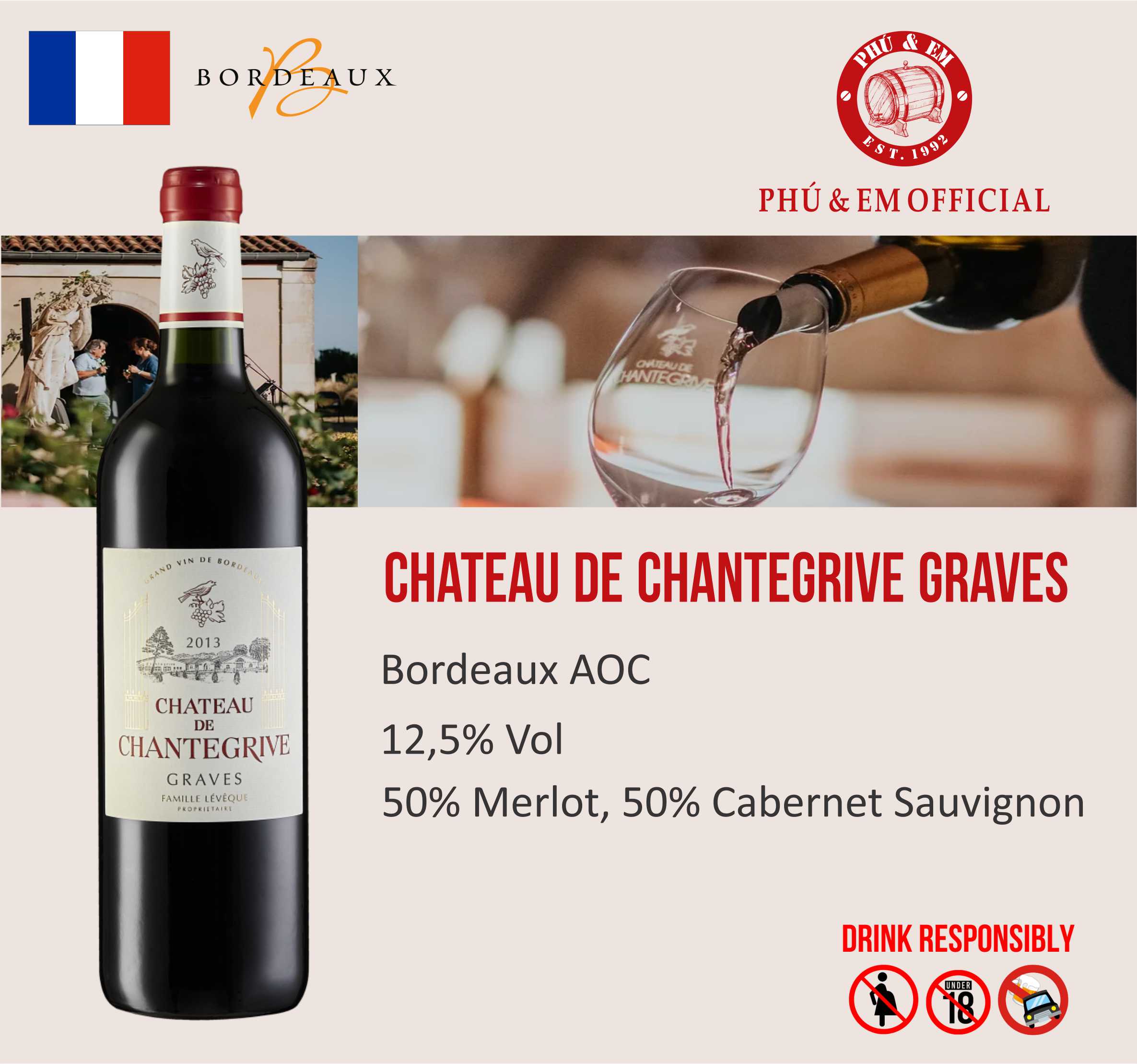 Rượu Vang Đỏ Pháp Chateau de Chantegrive