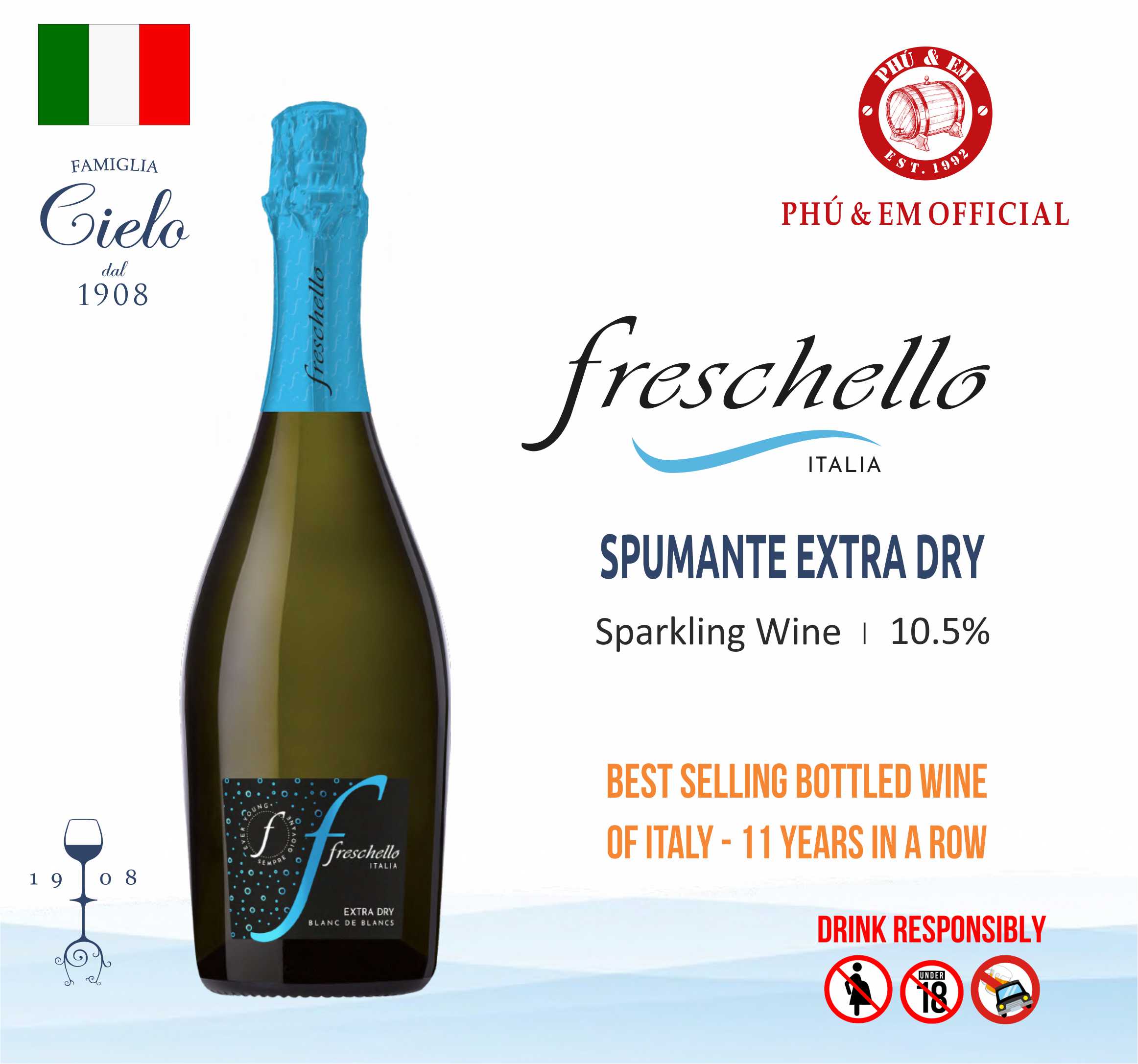 Rượu Vang Nổ Ý Freschello Extra Dry