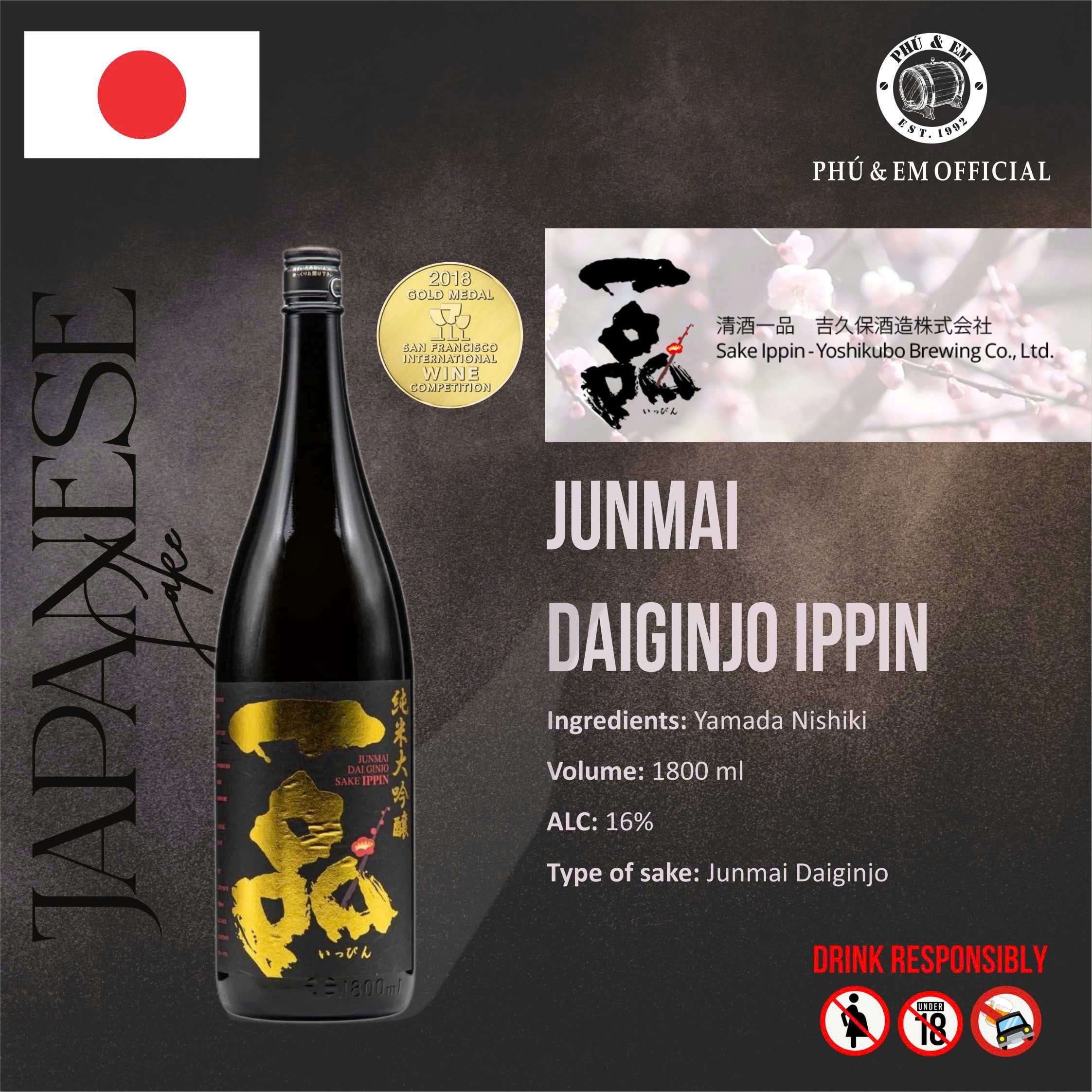 Rượu Sake Nhật Junmai Daiginjo IPPIN 1800ml