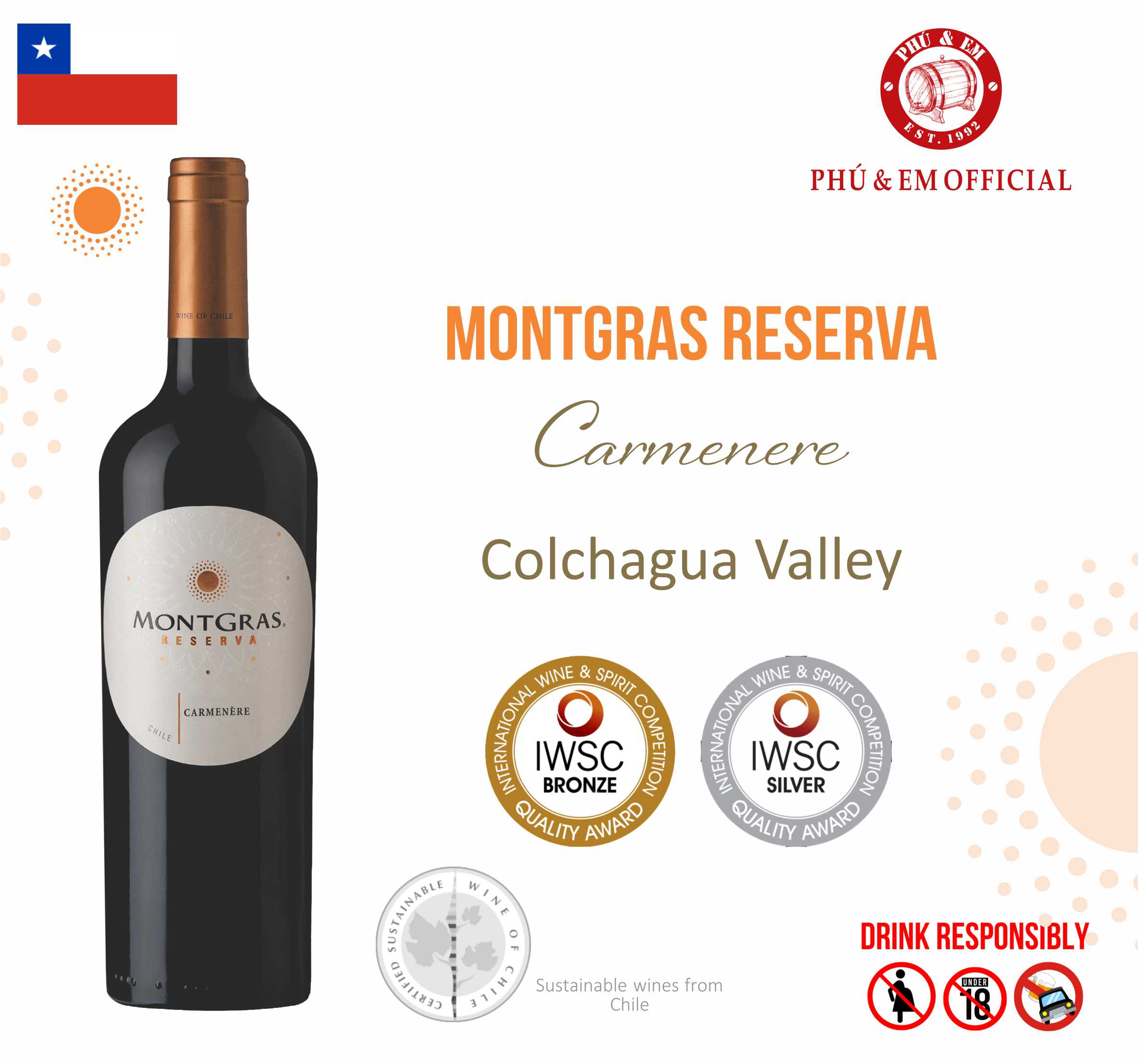 [CHƯƠNG TRÌNH THÁNG TÁM] Rượu Vang Đỏ Chile MontGras Reserva Carmenere