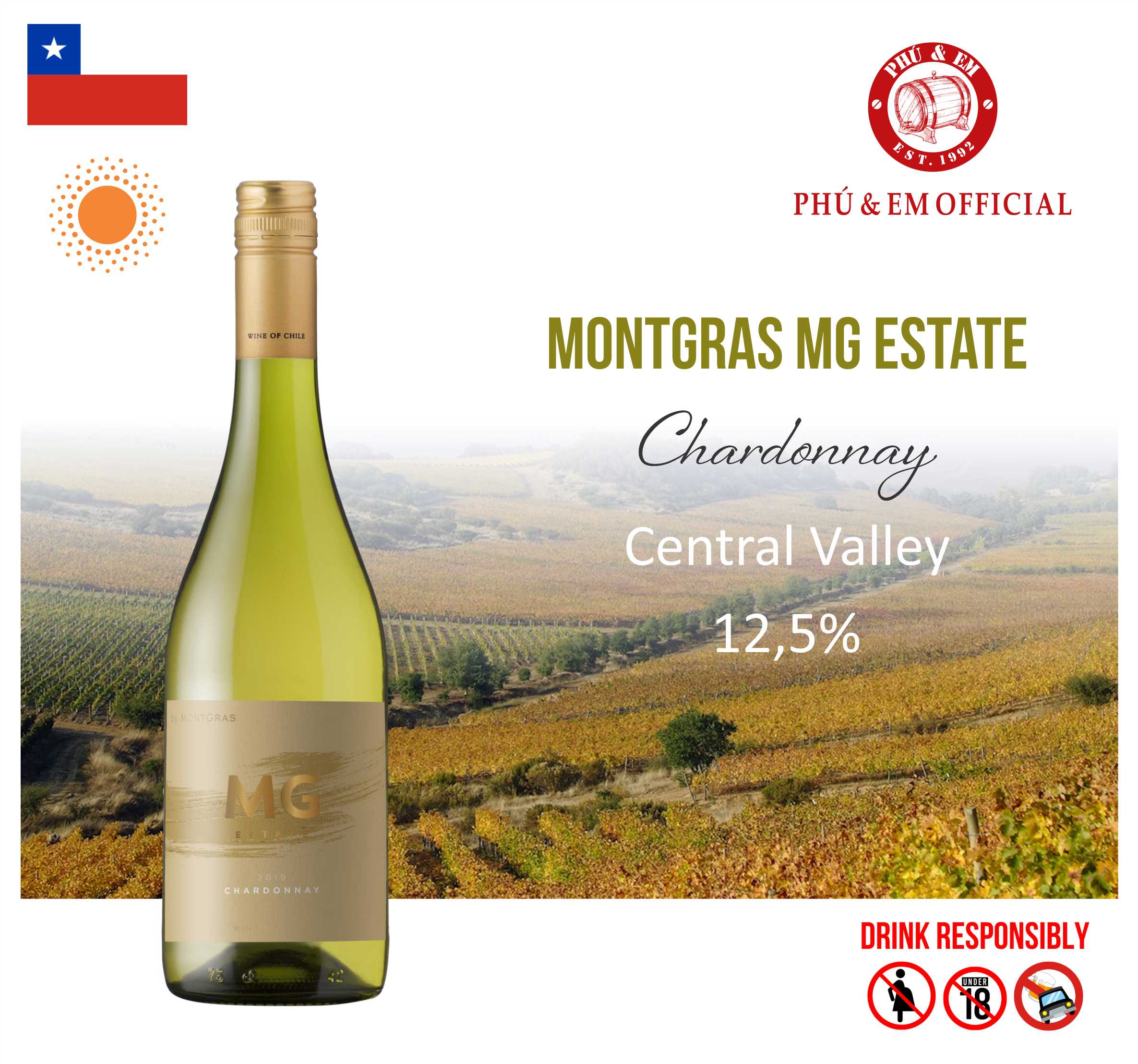 [CHƯƠNG TRÌNH THÁNG TÁM] Rượu Vang Trắng Chile MontGras MG Estate Chardonnay