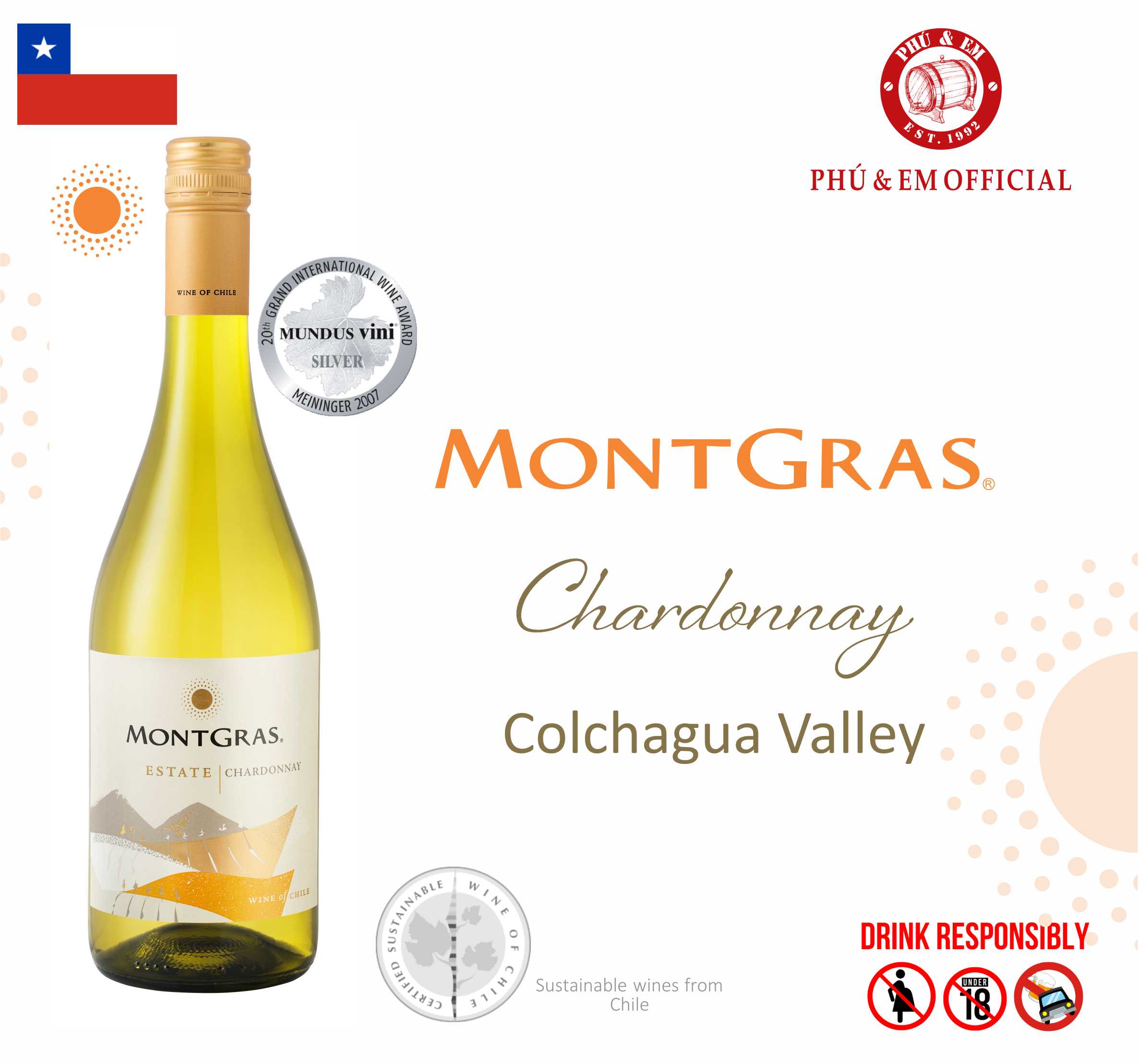 [CHƯƠNG TRÌNH THÁNG TÁM] Rượu Vang Trắng Chile MontGras Estate Chardonnay