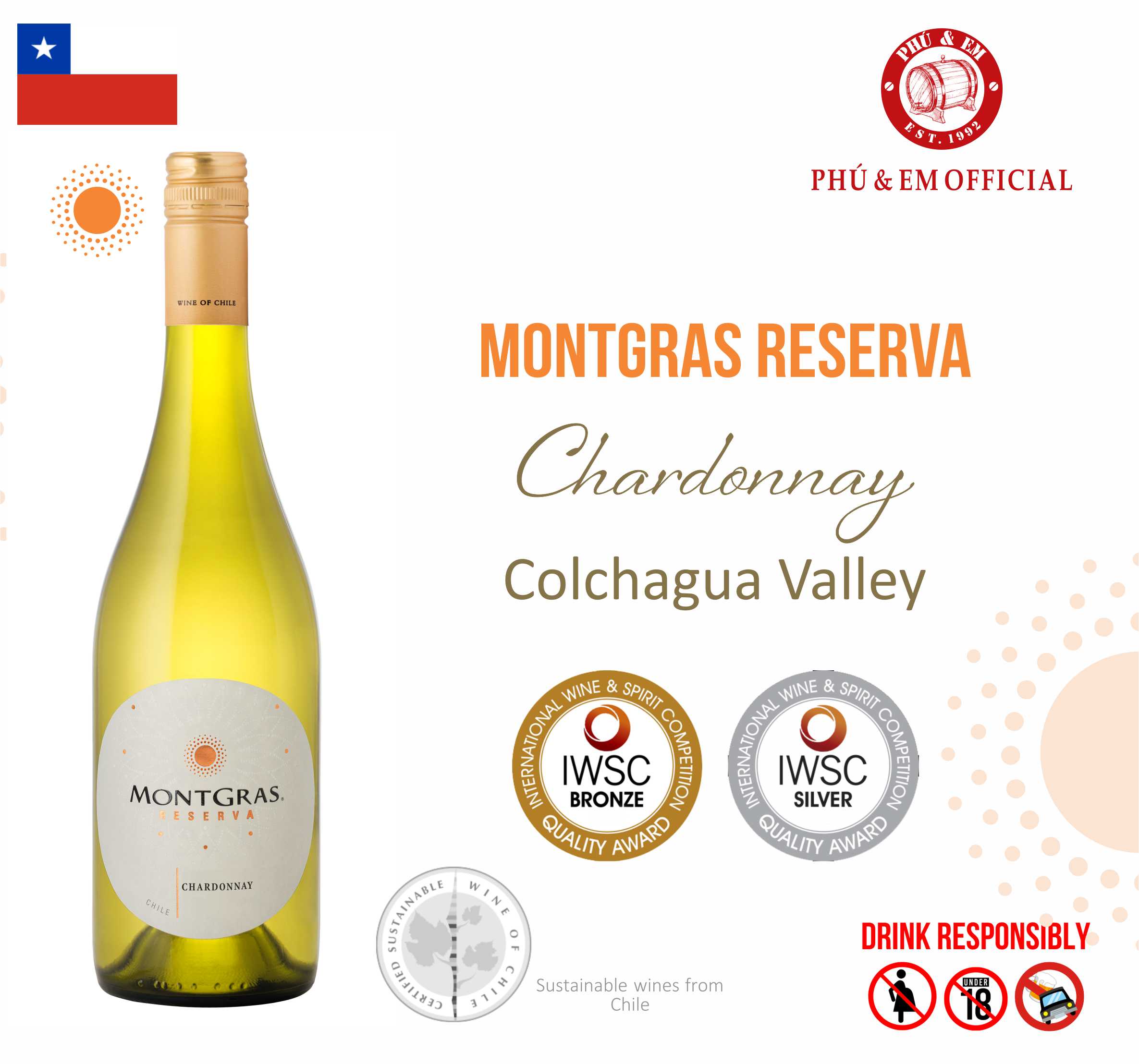 [CHƯƠNG TRÌNH THÁNG TÁM] Rượu Vang Trắng Chile MontGras Reserva Chardonnay