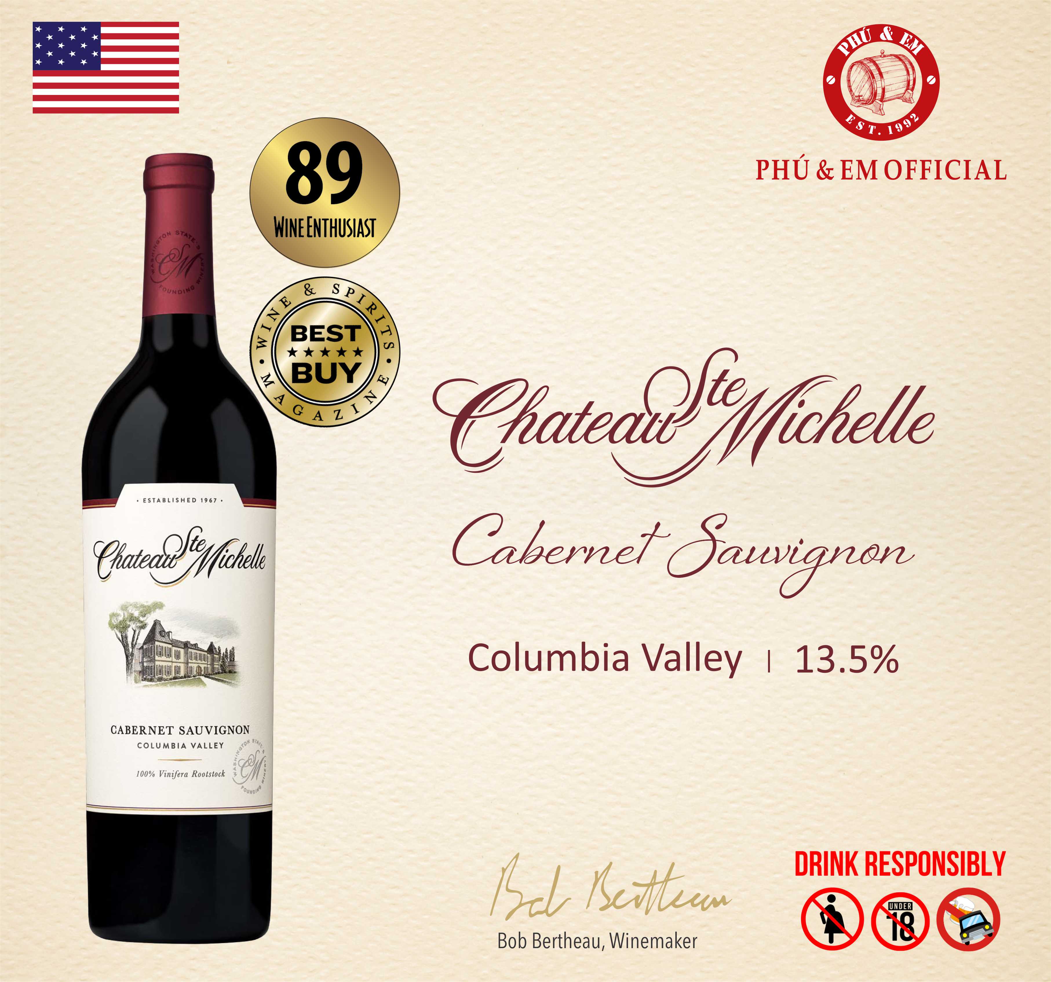  [CHƯƠNG TRÌNH THÁNG TÁM] Rượu Vang Đỏ Mỹ Chateau Ste. Michelle Cabernet Sauvignon 