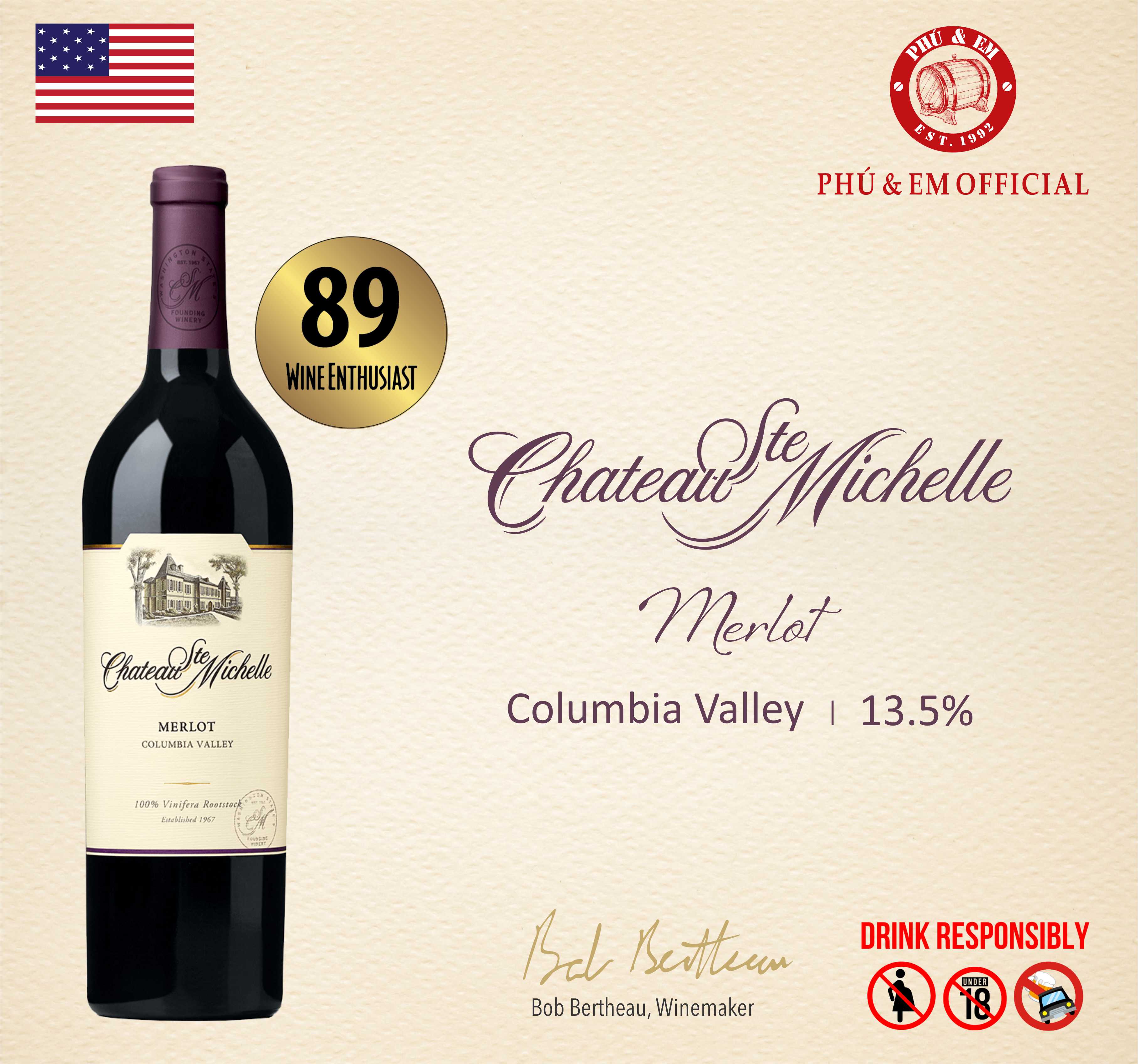  [CHƯƠNG TRÌNH THÁNG TÁM] Rượu Vang Đỏ Mỹ Chateau Ste. Michelle Merlot 