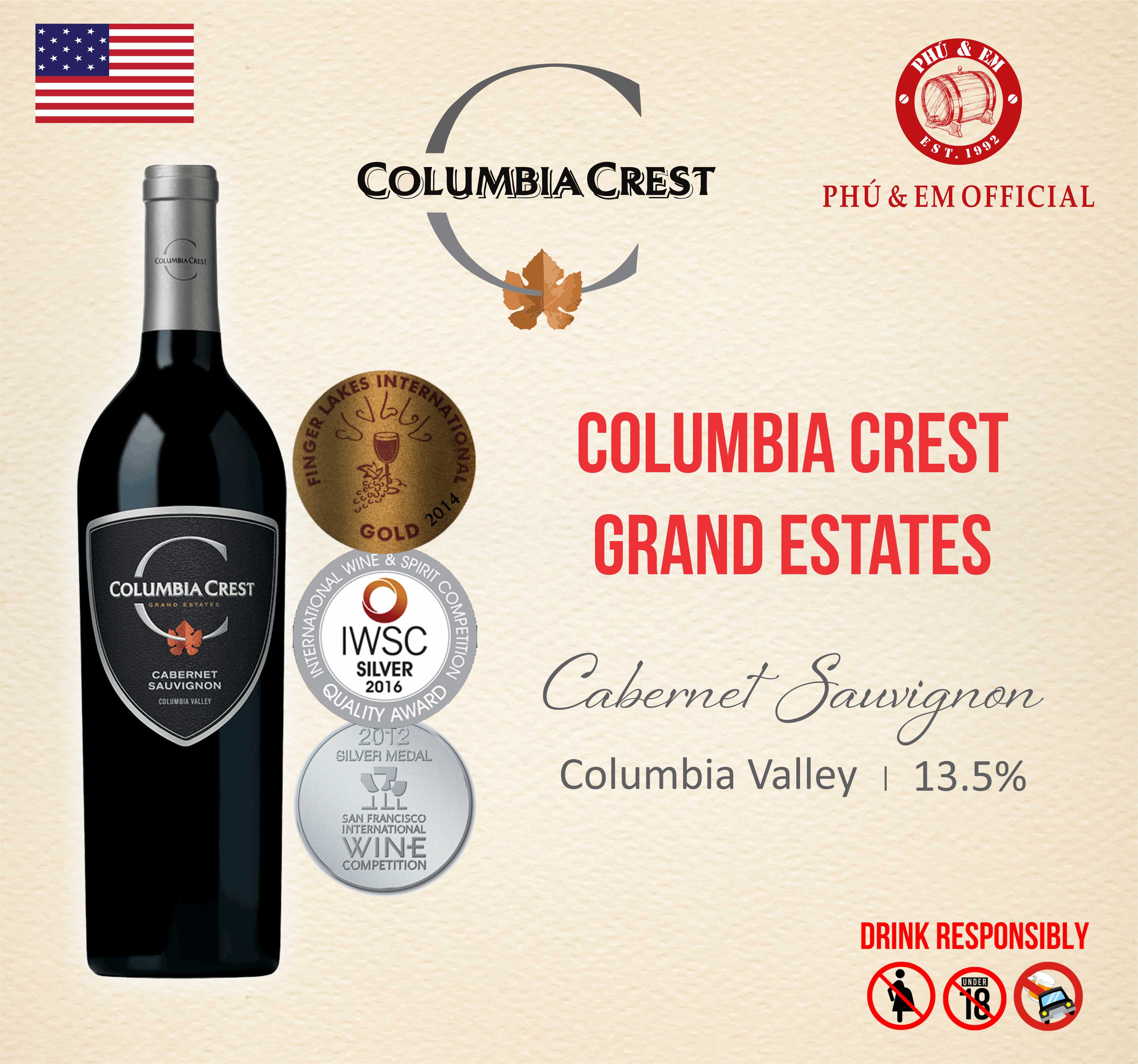  [CHƯƠNG TRÌNH THÁNG TÁM] Rượu Vang Đỏ Mỹ Columbia Crest Grand Estates Cabernet Sauvignon 