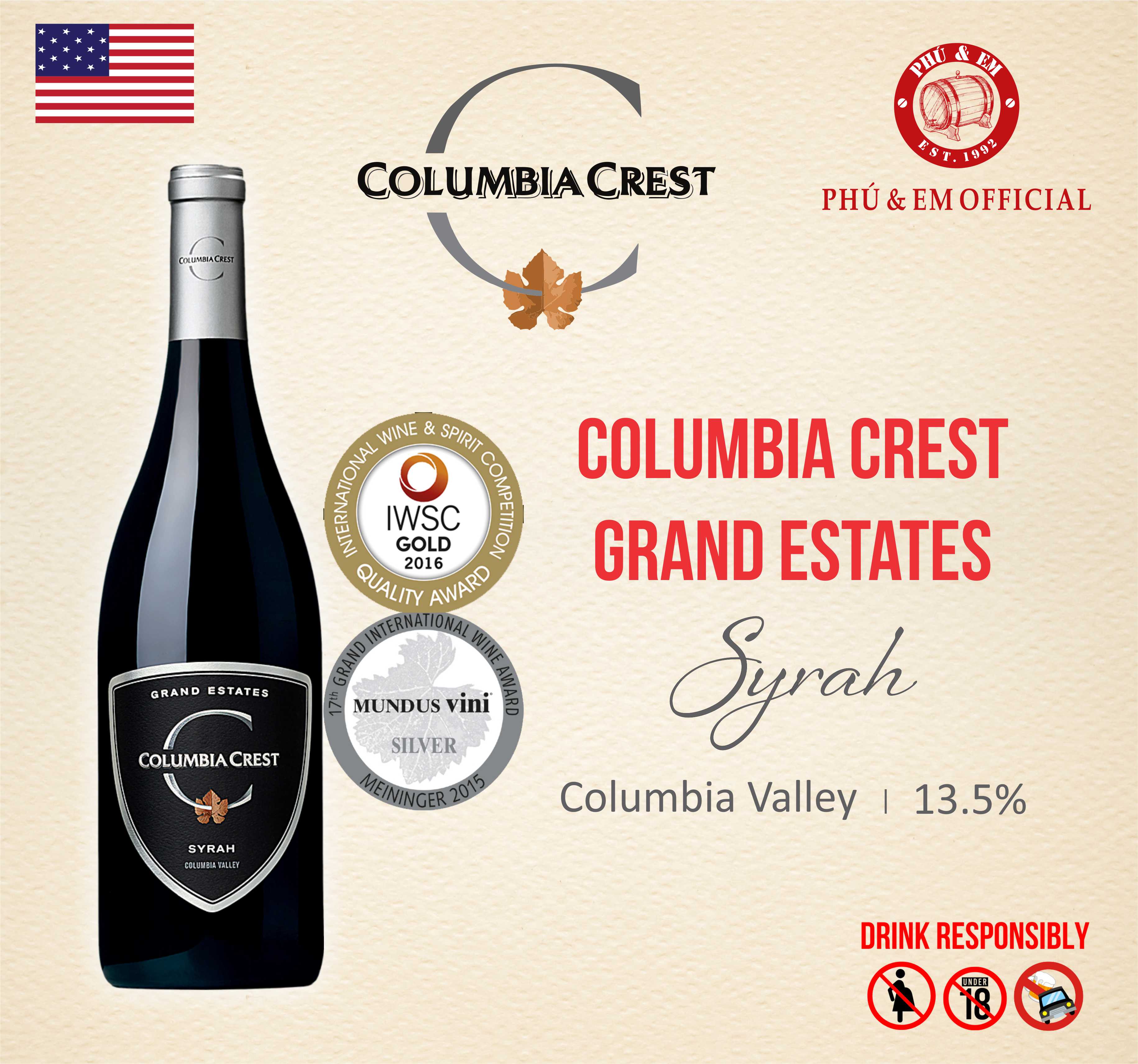  [CHƯƠNG TRÌNH THÁNG TÁM] Rượu Vang Đỏ Mỹ Columbia Crest Grand Estates Shiraz 