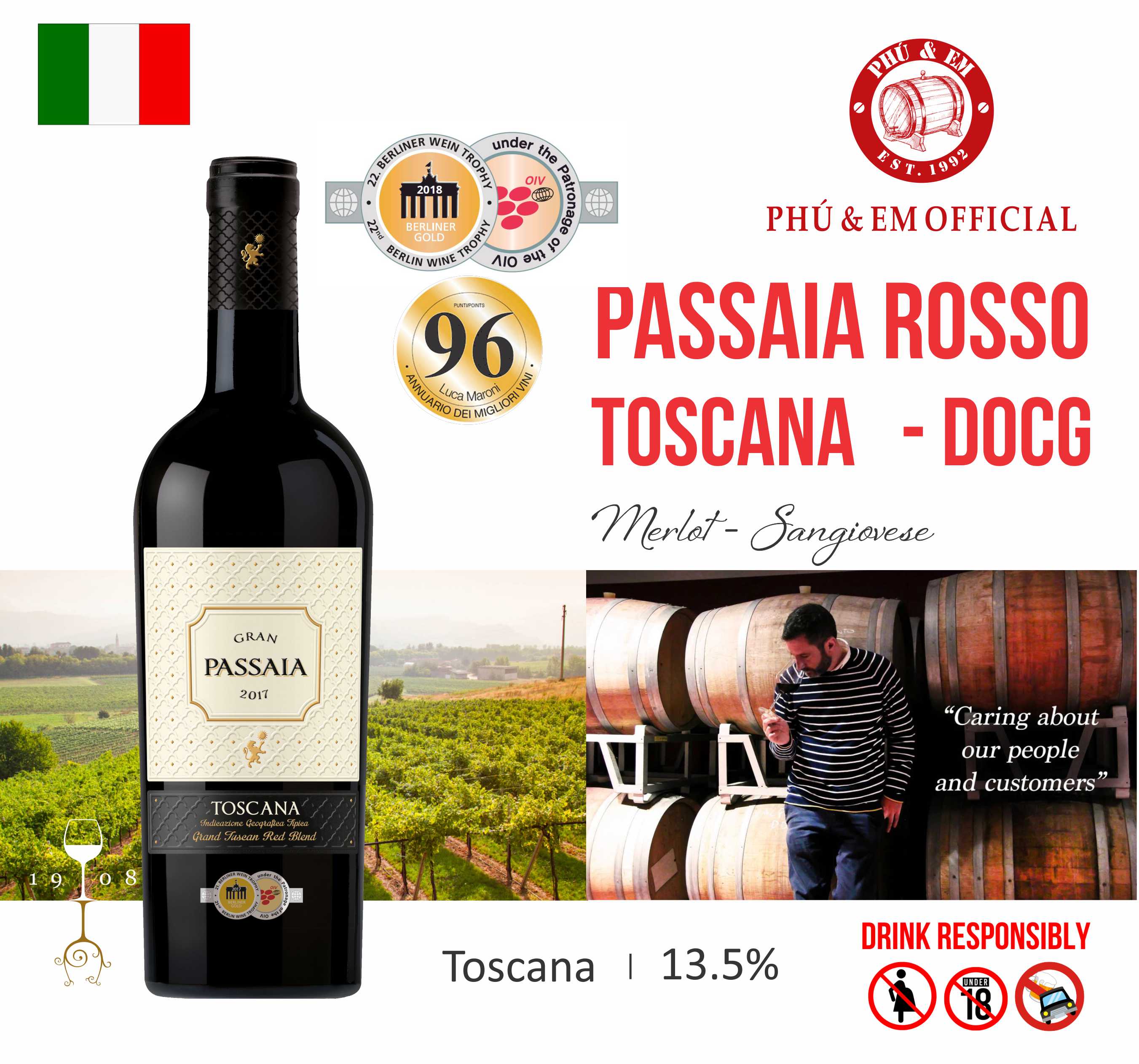 [CHƯƠNG TRÌNH THÁNG TÁM] Rượu Vang Đỏ Ý Passaia Rosso Toscana
