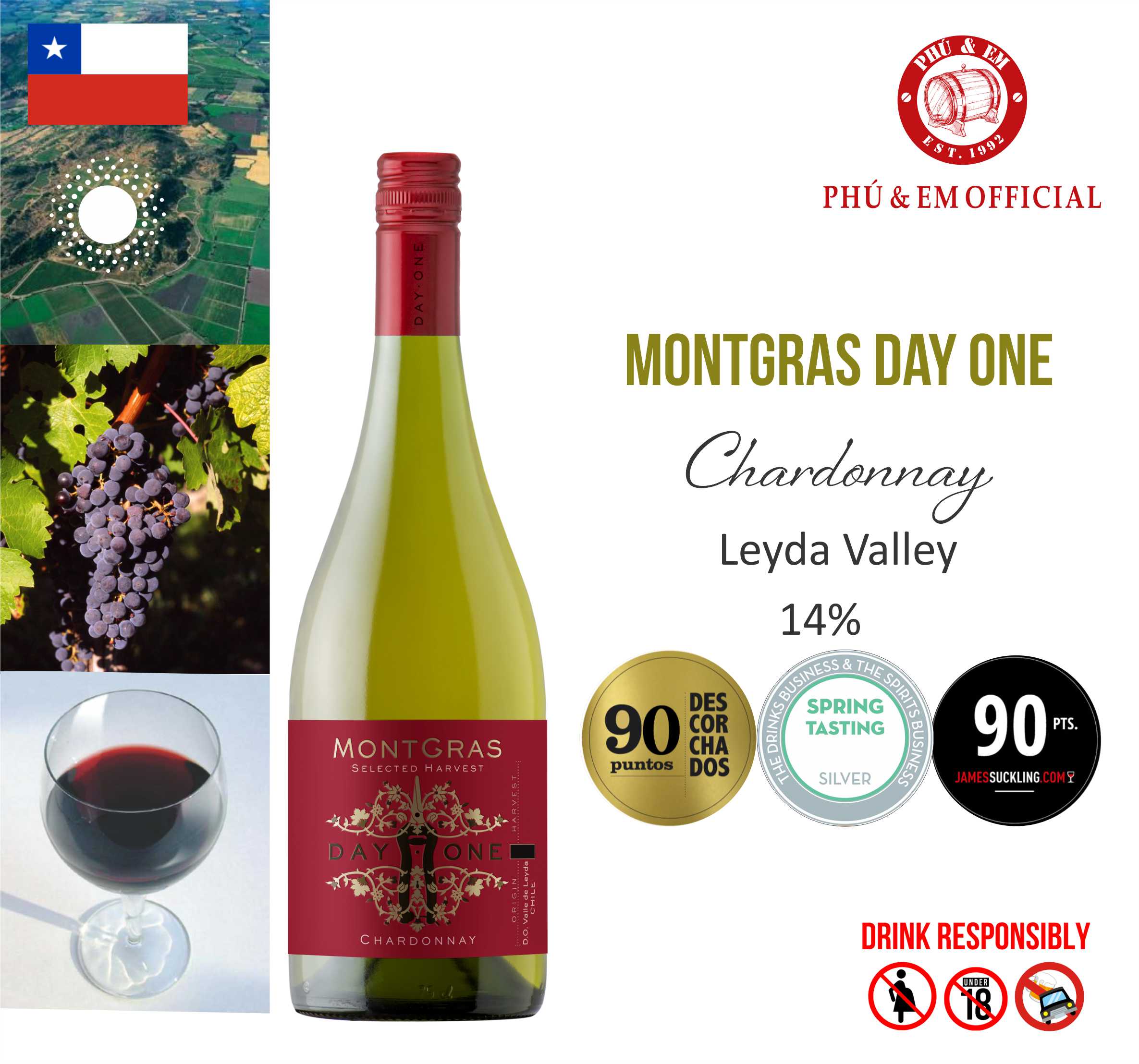 [CHƯƠNG TRÌNH THÁNG TÁM] Rượu Vang Trắng Chile MontGras Day One Chardonnay