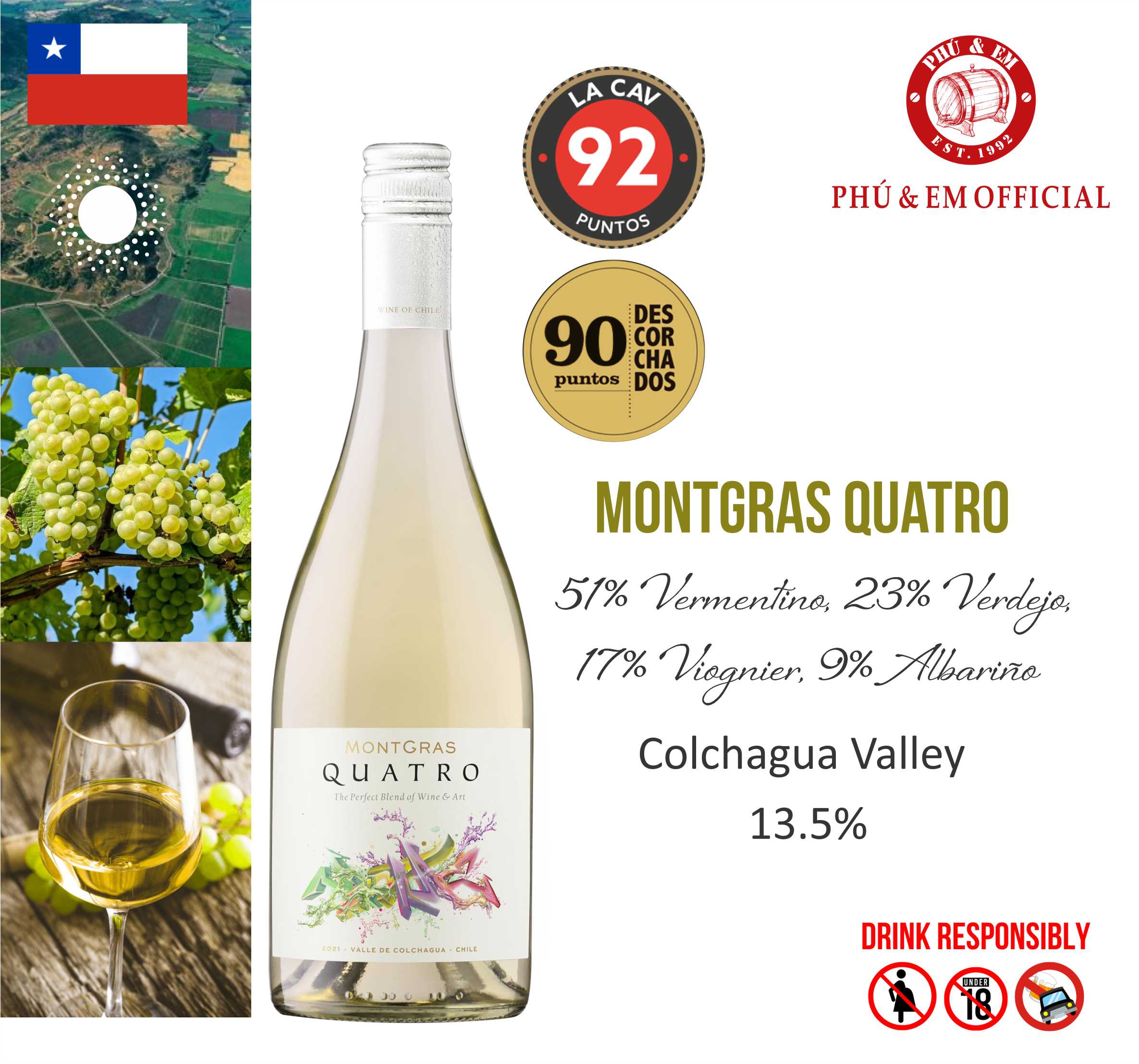  [CHƯƠNG TRÌNH THÁNG TÁM] Rượu Vang Trắng Chile MontGras Quatro 