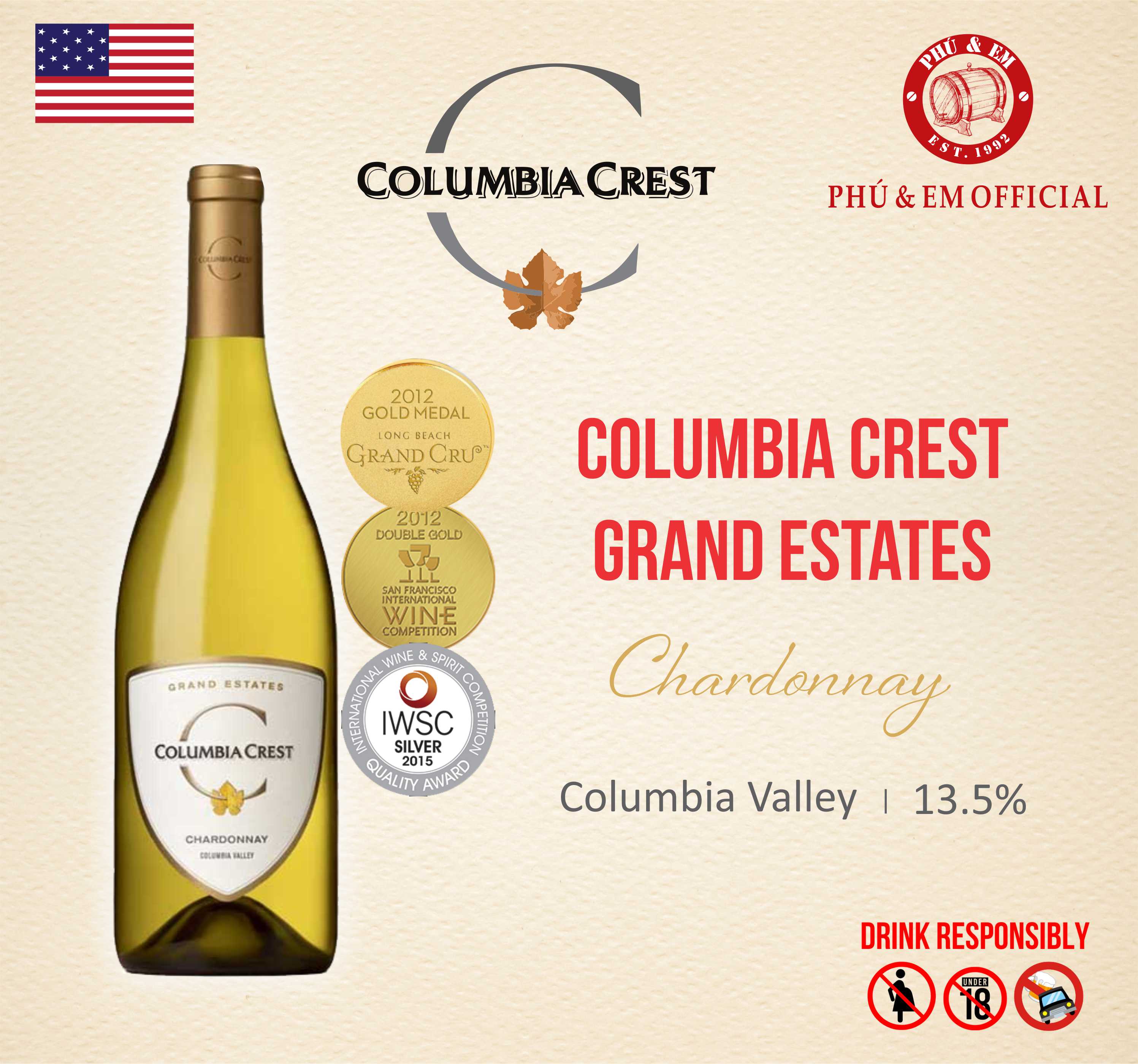[CHƯƠNG TRÌNH THÁNG TÁM] Rượu Vang Trắng Mỹ Columbia Crest Grand Estates Chardonnay