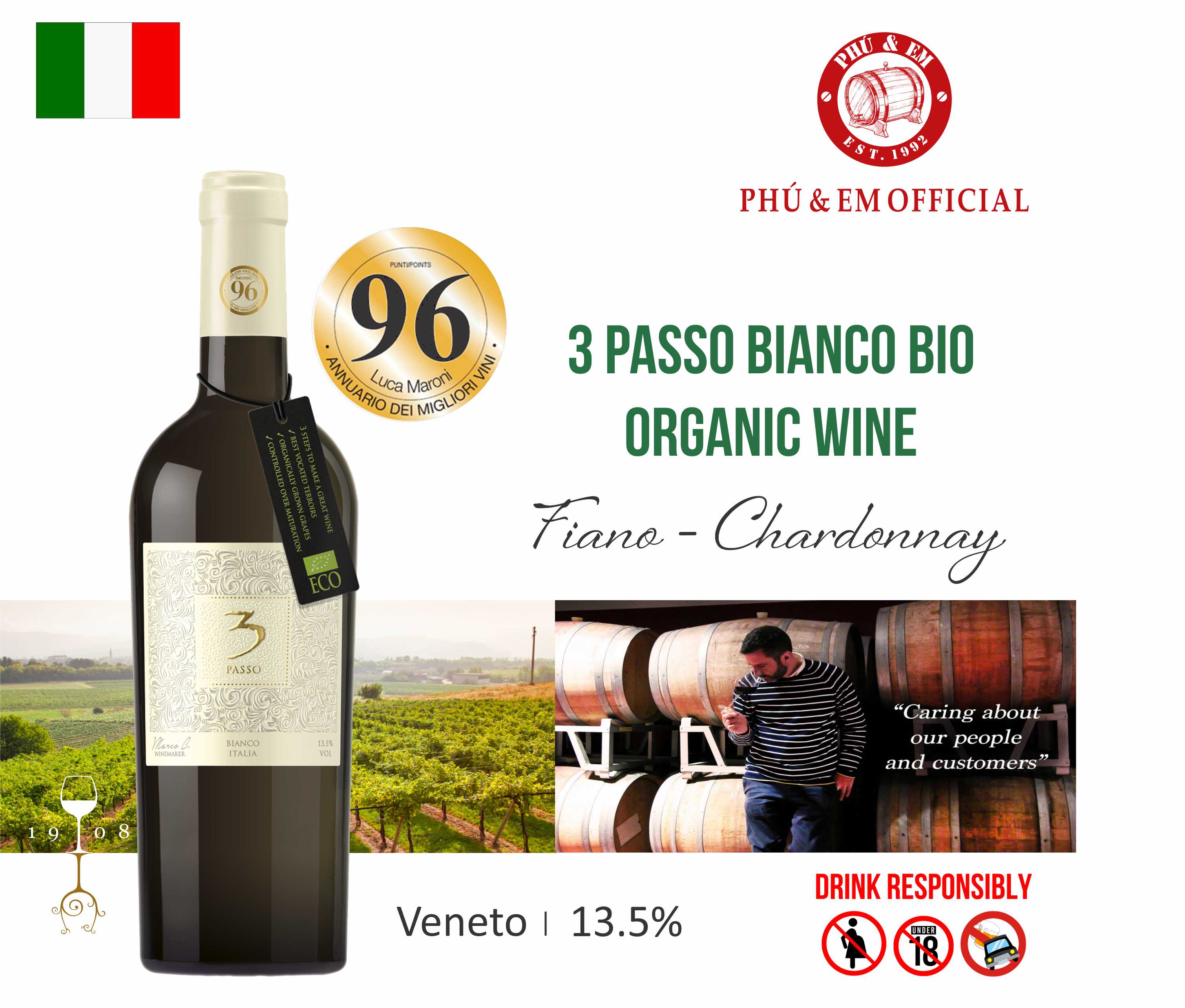  [CHƯƠNG TRÌNH THÁNG TÁM] Rượu Vang Trắng Ý 3 Passo Bianco Bio Organic 