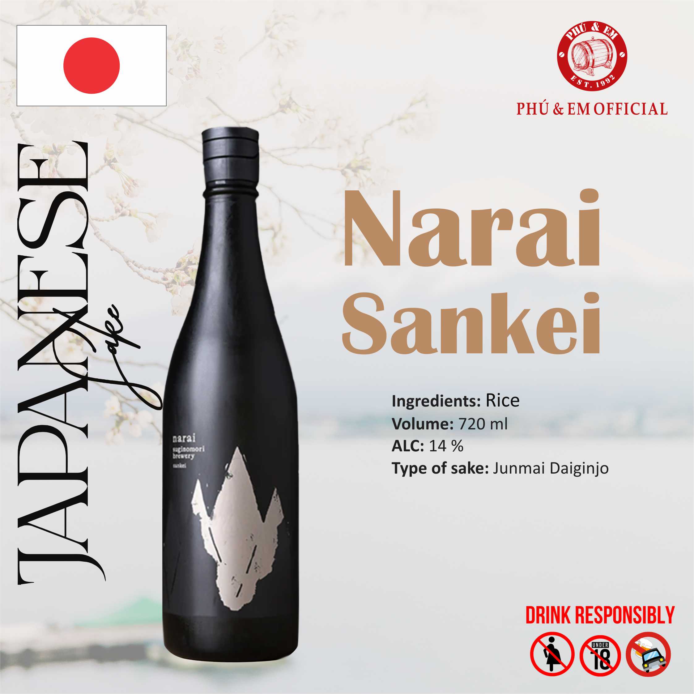  Rượu Sake Nhật Suginomori Narai Sankei 