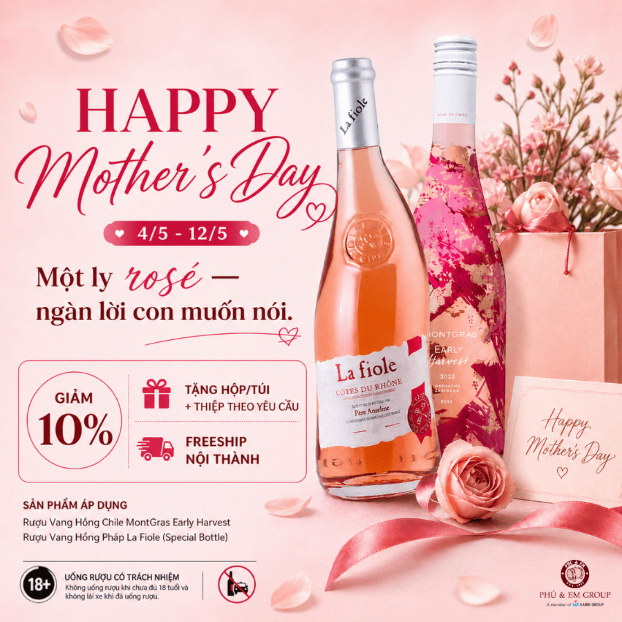  [HAPPY MOTHER'S DAY] Vang hồng giảm 10%, Tặng phụ kiện, Freeship nội thành. 