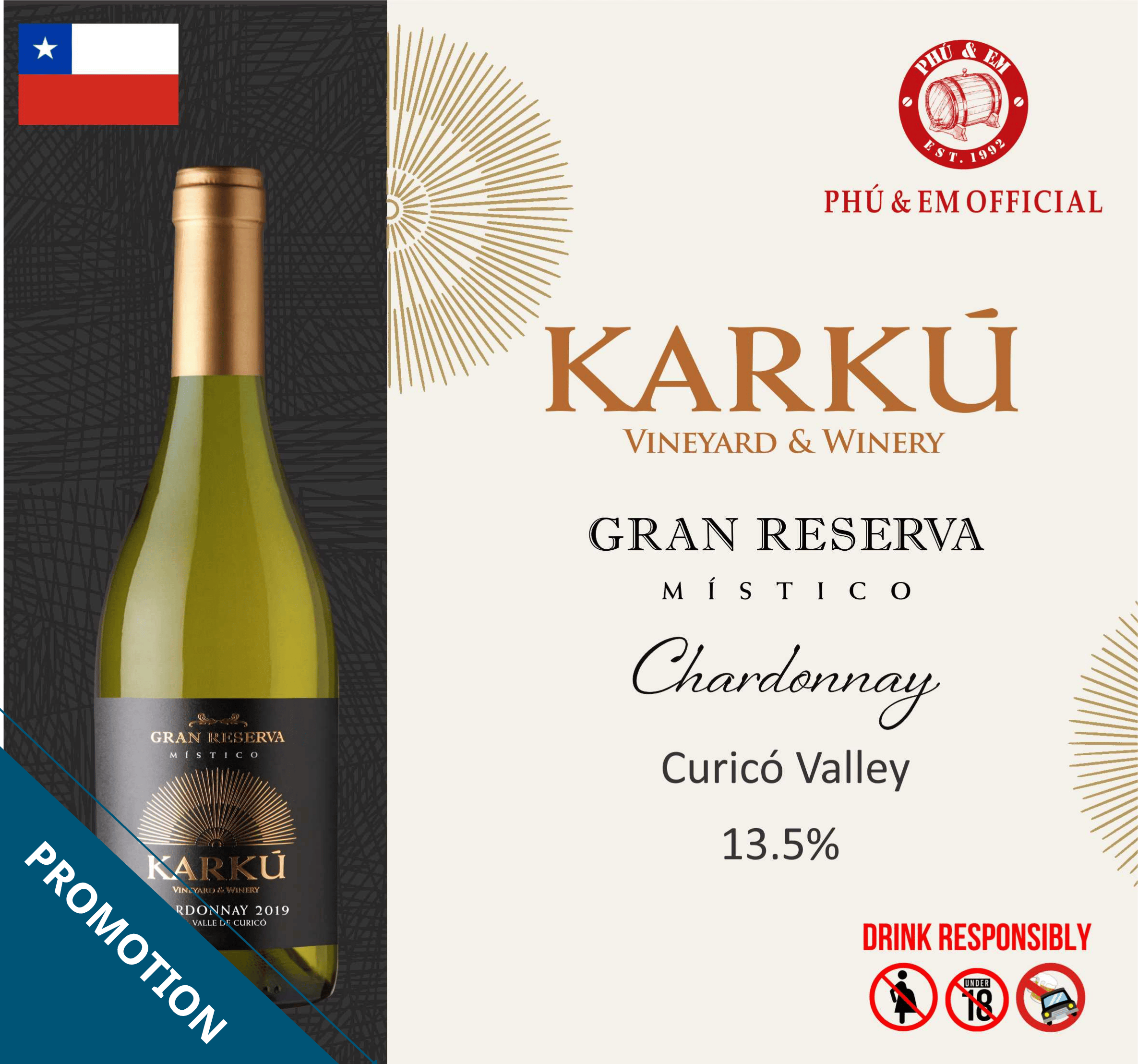 [CHƯƠNG TRÌNH THÁNG TÁM] Rượu Vang Trắng Chile Karku Gran Reserva Chardonnay